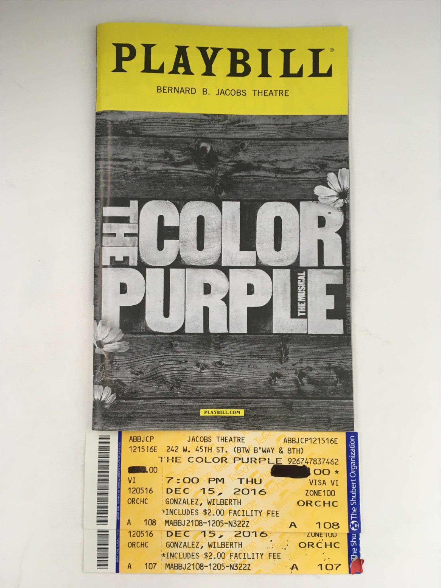 2016 Playbill The Color Purple by John Doyle at Bernard Jacobs Theatre w/ Ticket