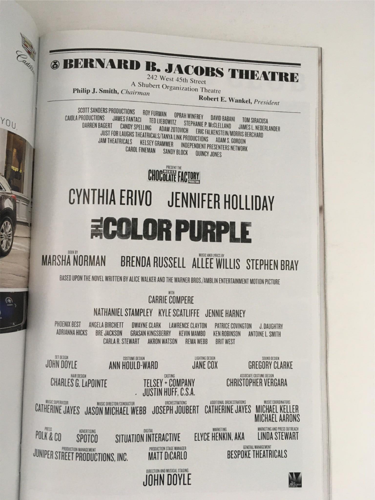 2016 Playbill The Color Purple by John Doyle at Bernard Jacobs Theatre w/ Ticket