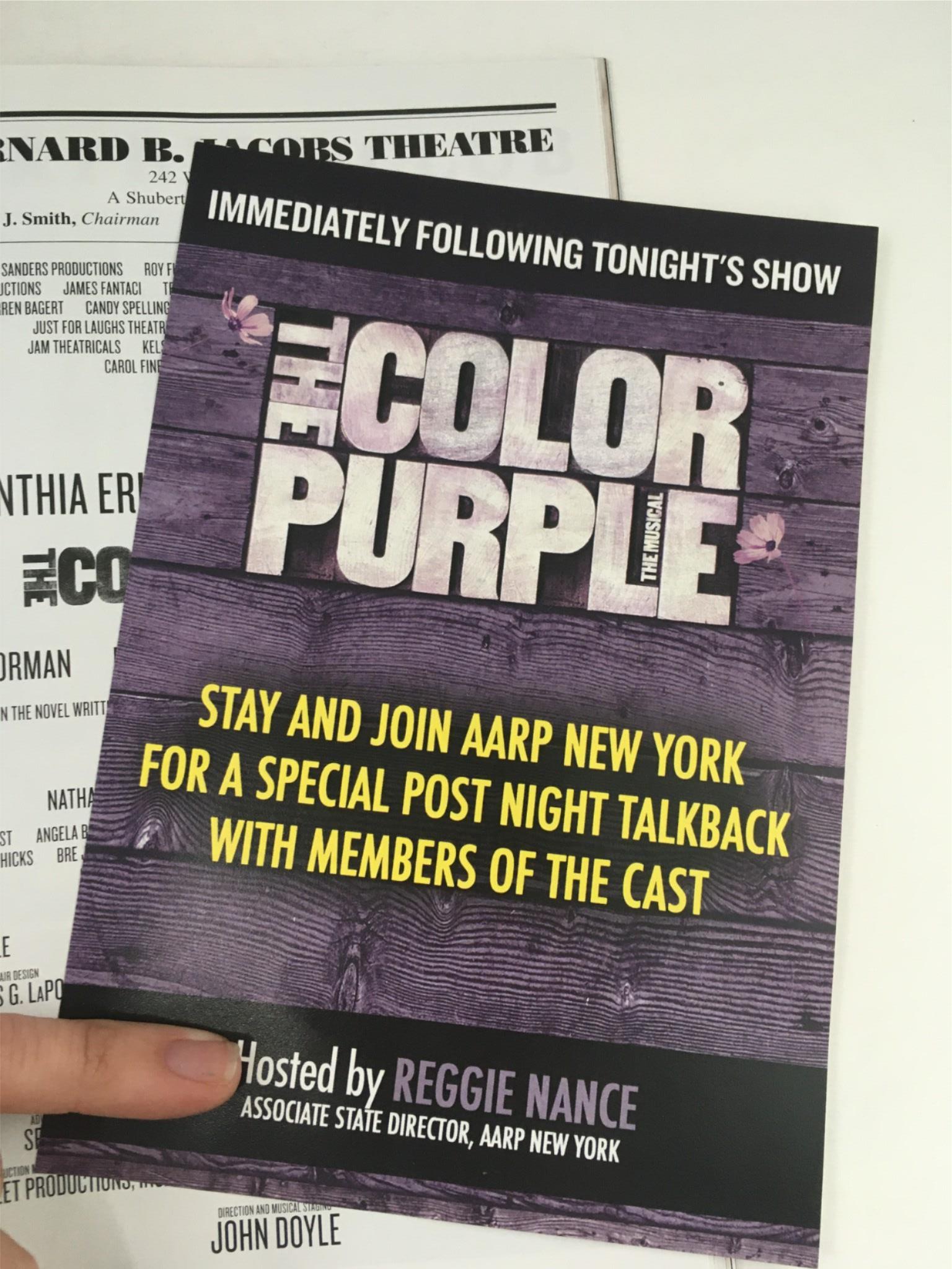 2016 Playbill The Color Purple by John Doyle at Bernard Jacobs Theatre w/ Ticket