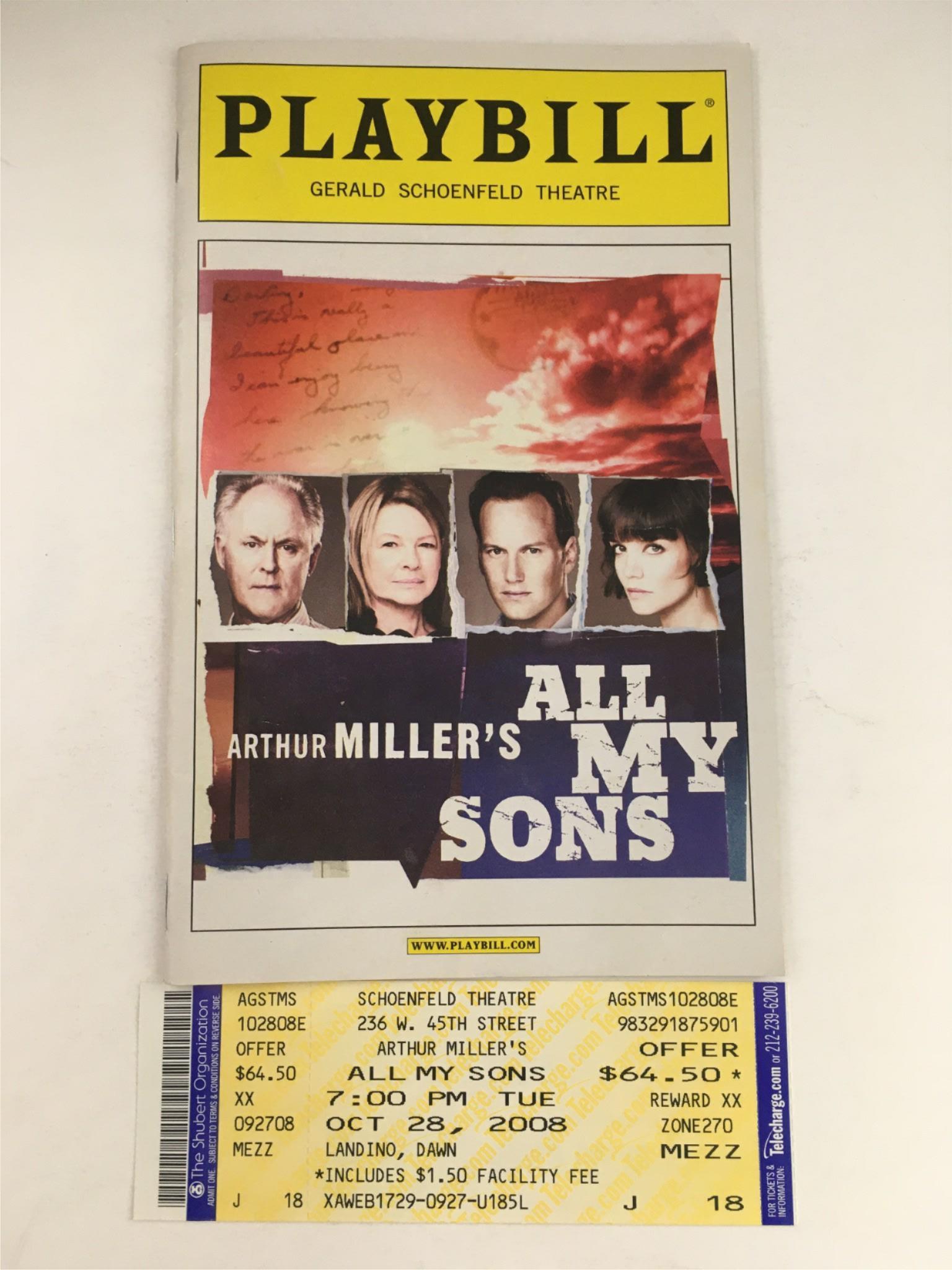 2008 Playbill All My Sons by Arthur Miller Gerald Schoenfeld Theatre w/ Ticket