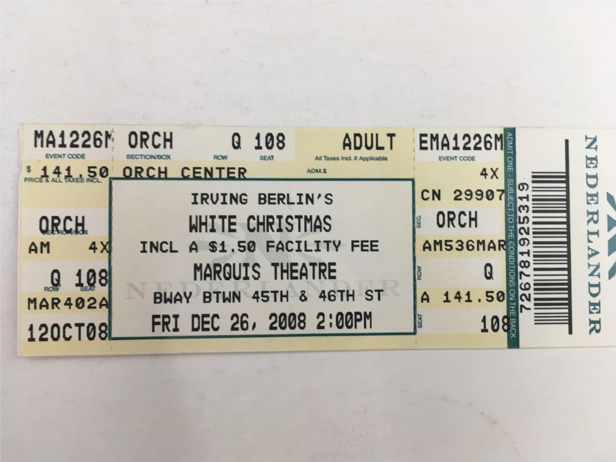 2008 Playbill White Christmas by Irving Berlin at Marquis Theatre with Tickets