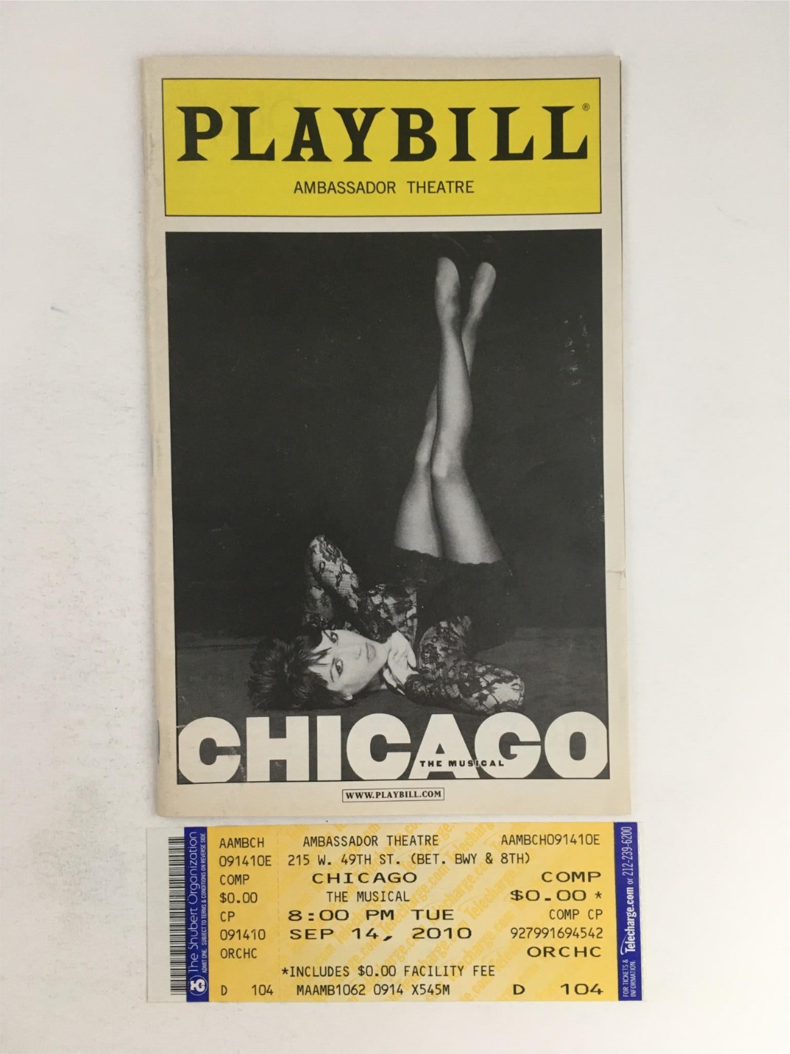 2010 Playbill Chicago by Walter Bobbie, Roz Ryan at Ambassador Theatre w/ Ticket