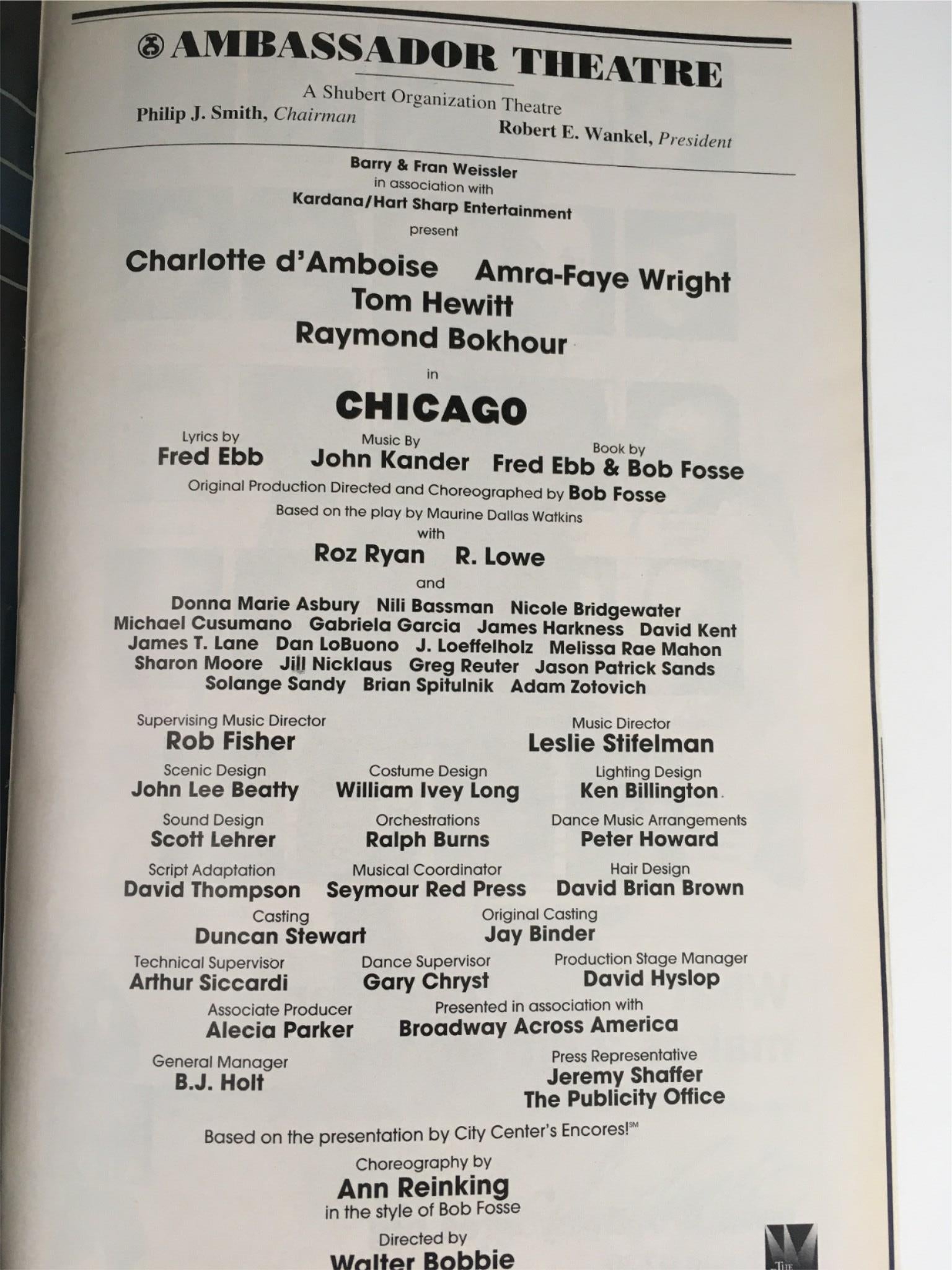 2010 Playbill Chicago by Walter Bobbie, Roz Ryan at Ambassador Theatre w/ Ticket