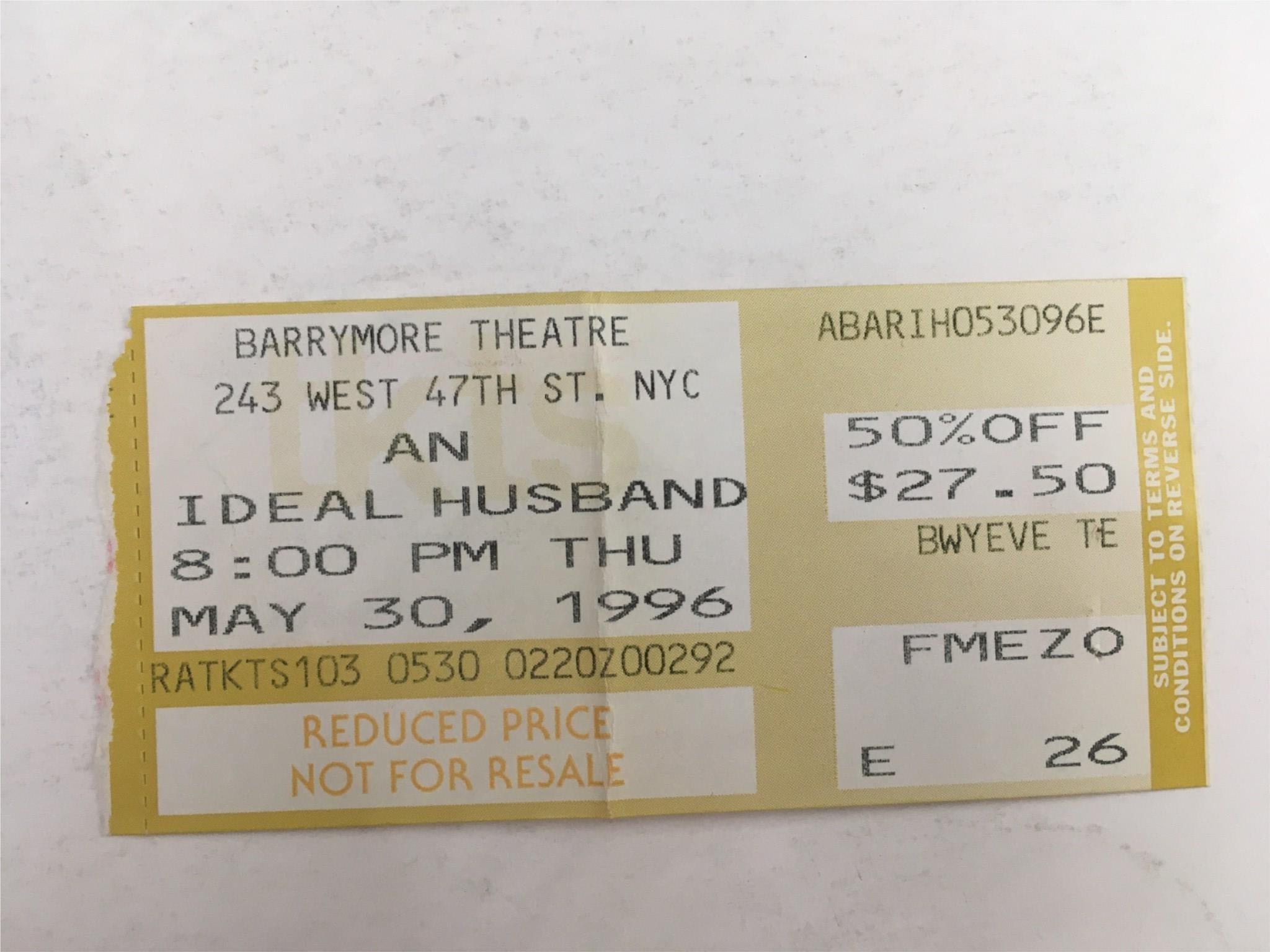 1996 Playbill An Ideal Husband by Peter Hall Ethel Barrymore Theatre w/ Ticket