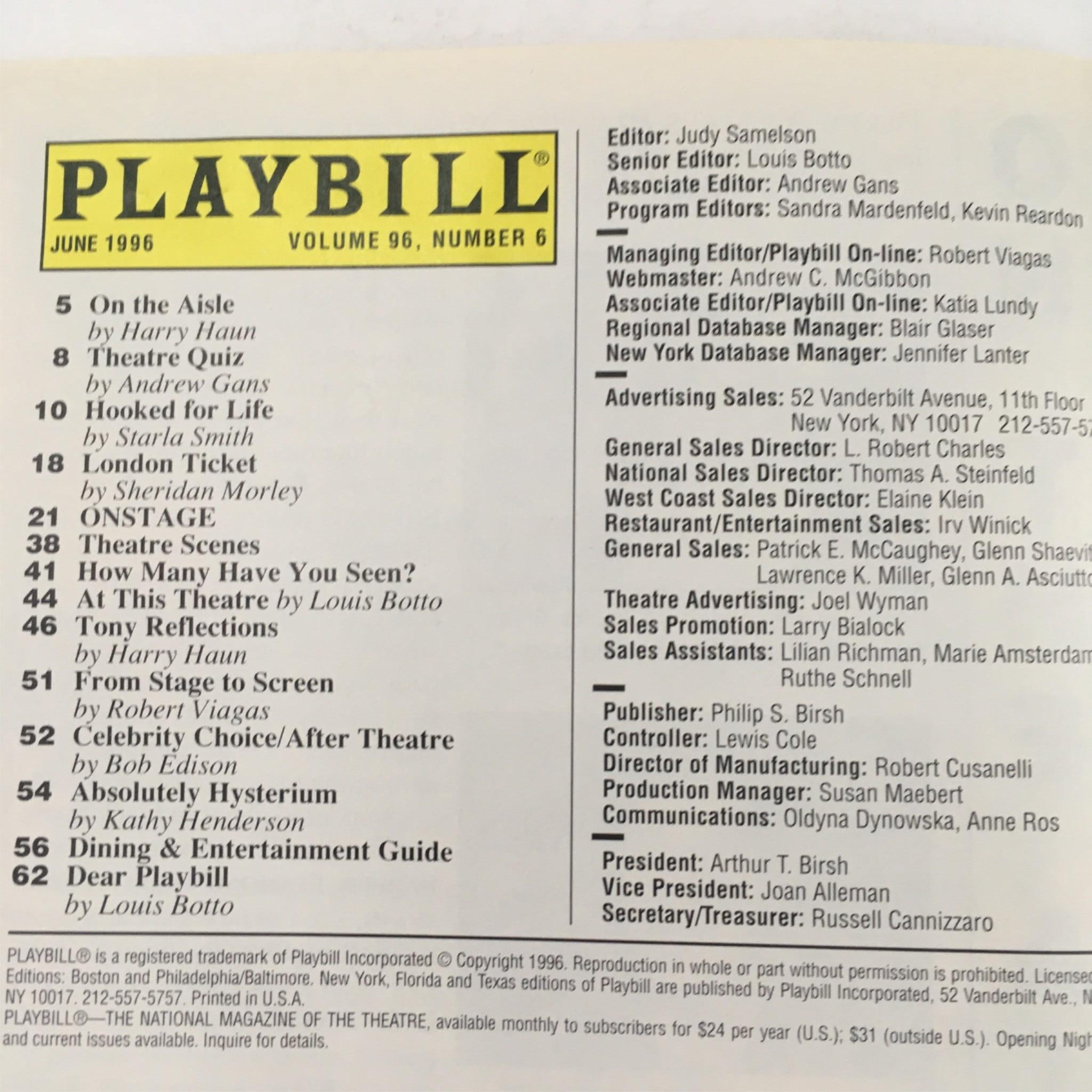 1996 Playbill An Ideal Husband by Peter Hall Ethel Barrymore Theatre w/ Ticket