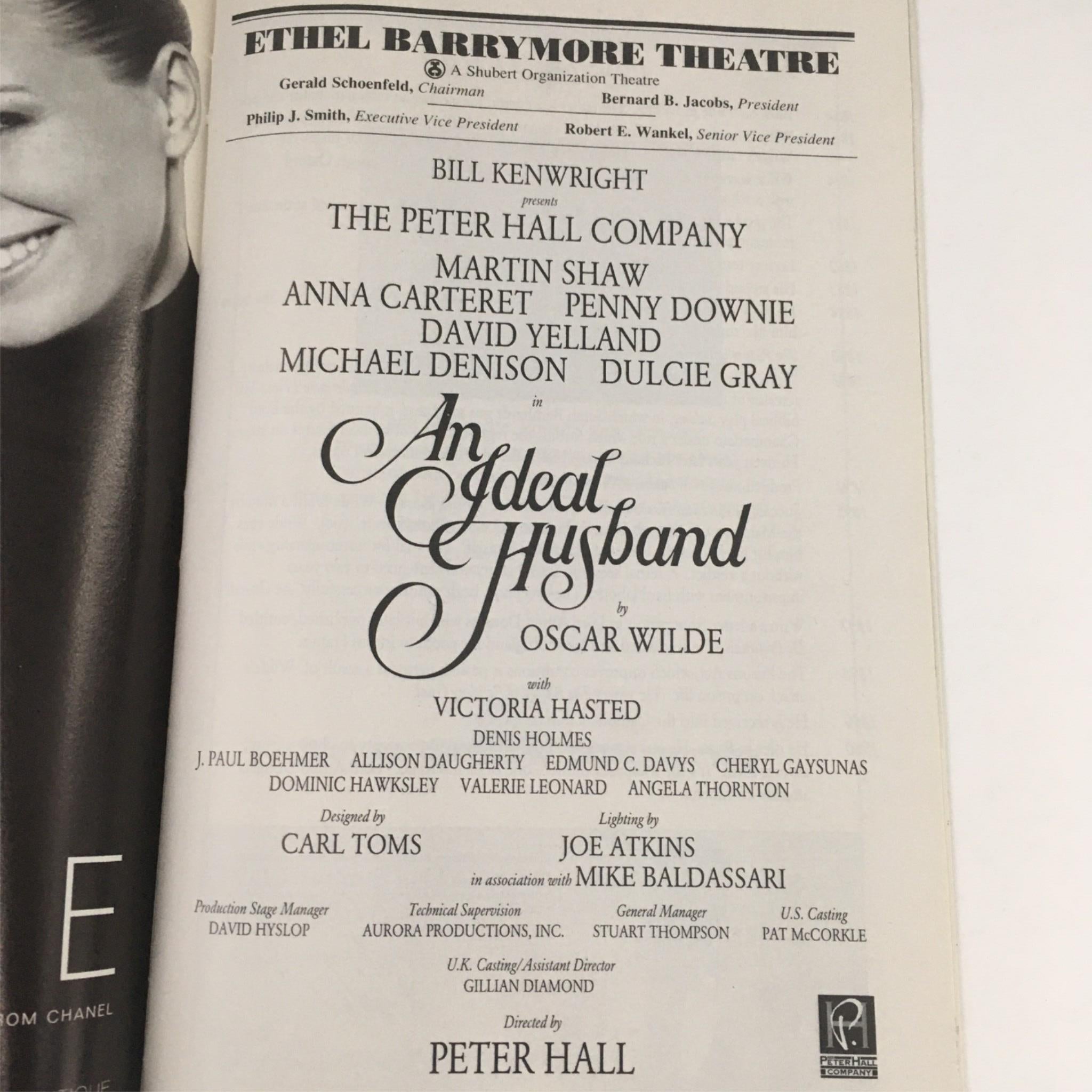 1996 Playbill An Ideal Husband by Peter Hall Ethel Barrymore Theatre w/ Ticket