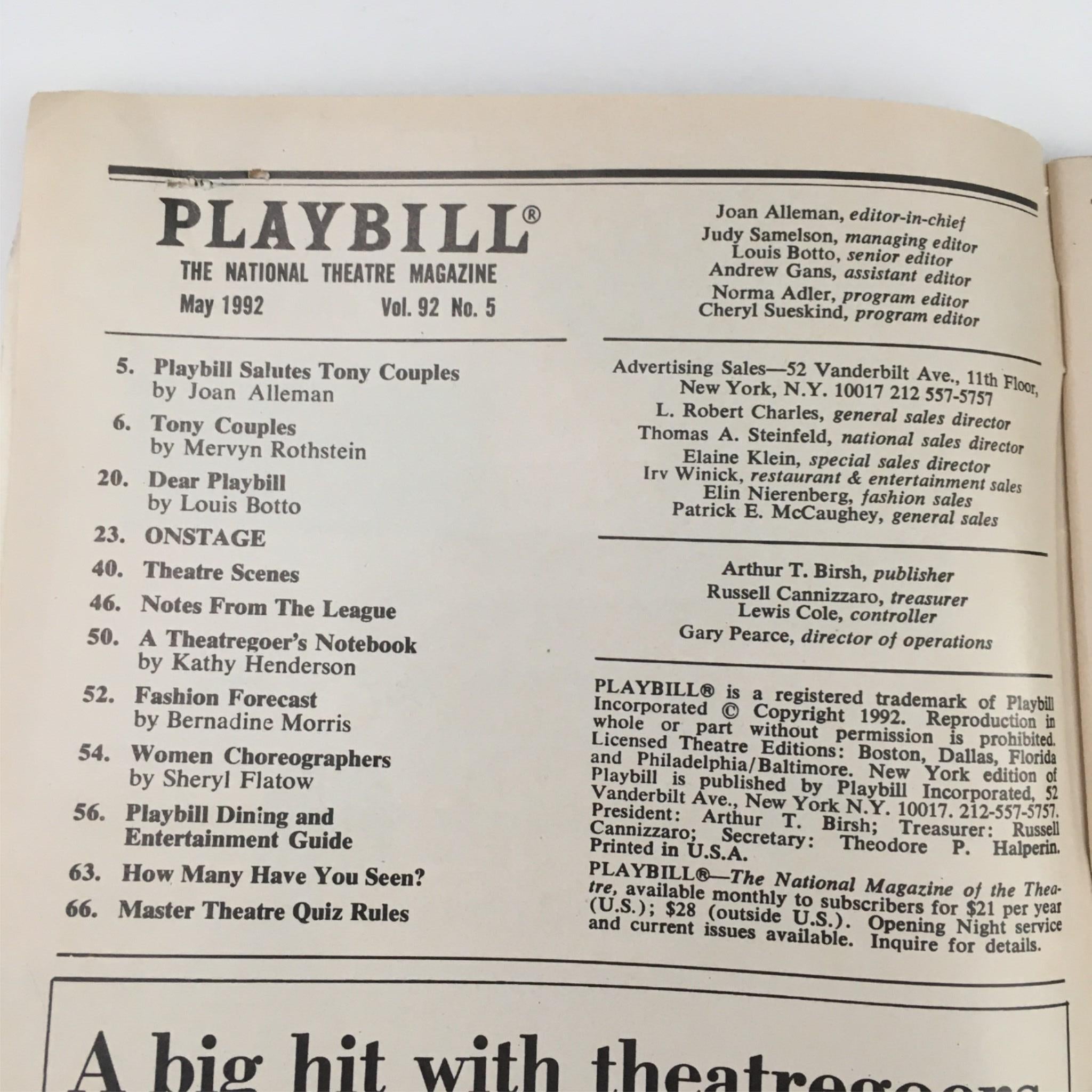 1992 Playbill The Will Rogers Follies A Life in Revue by Tommy Tune with Ticket