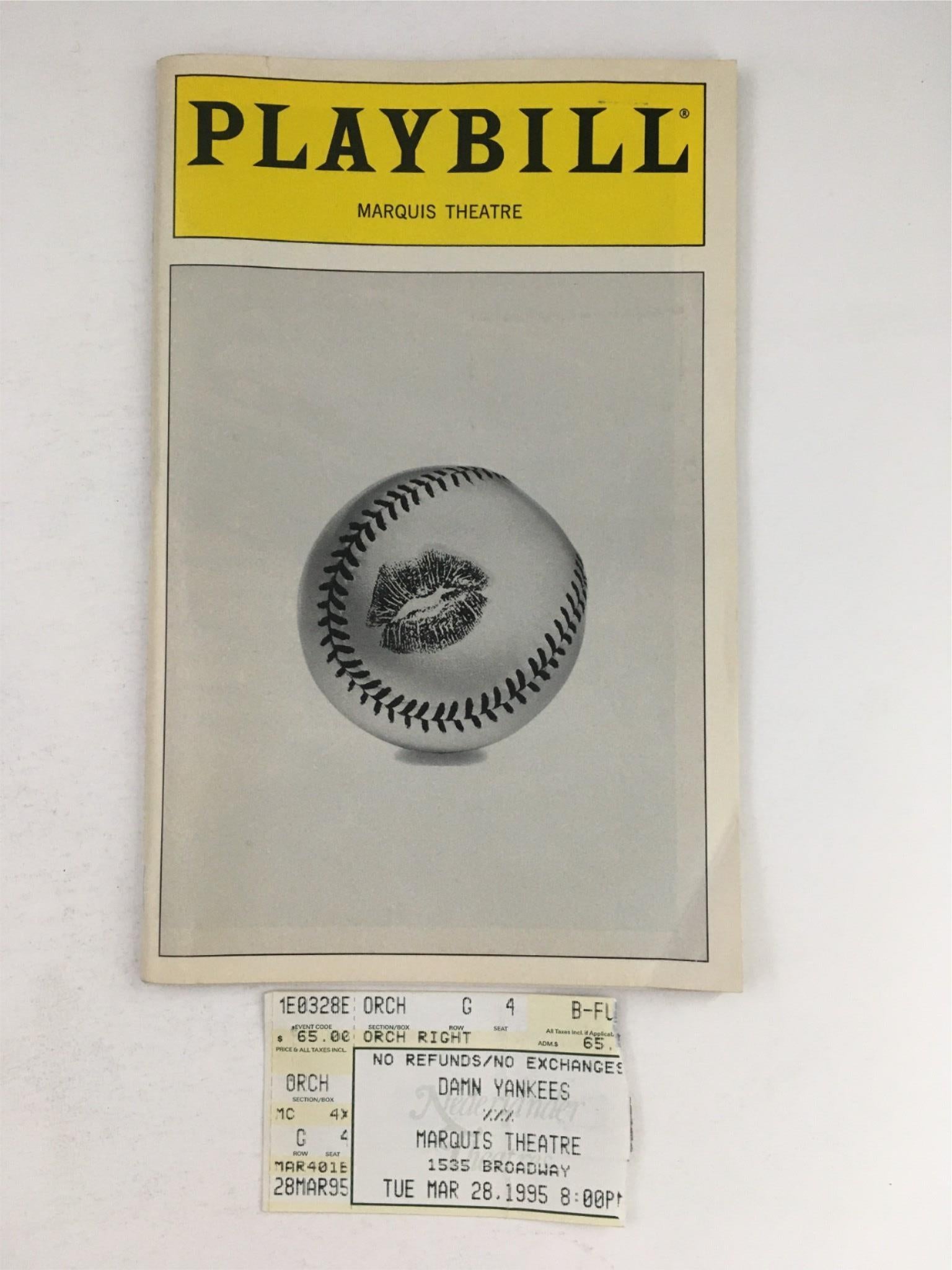 1995 Playbill Damn Yankees by Jack O'Brien at Marquis Theatre with Ticket