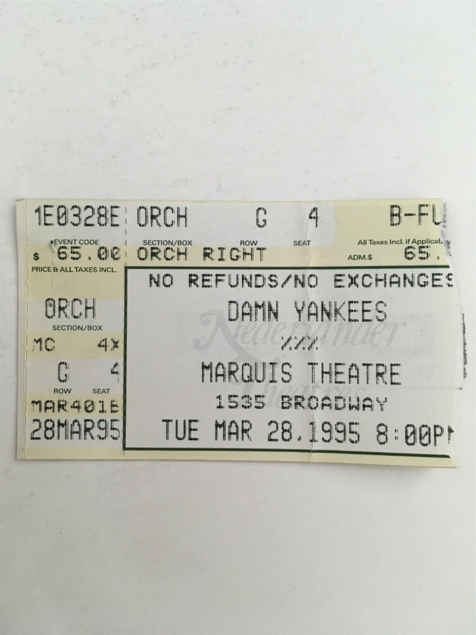 1995 Playbill Damn Yankees by Jack O'Brien at Marquis Theatre with Ticket