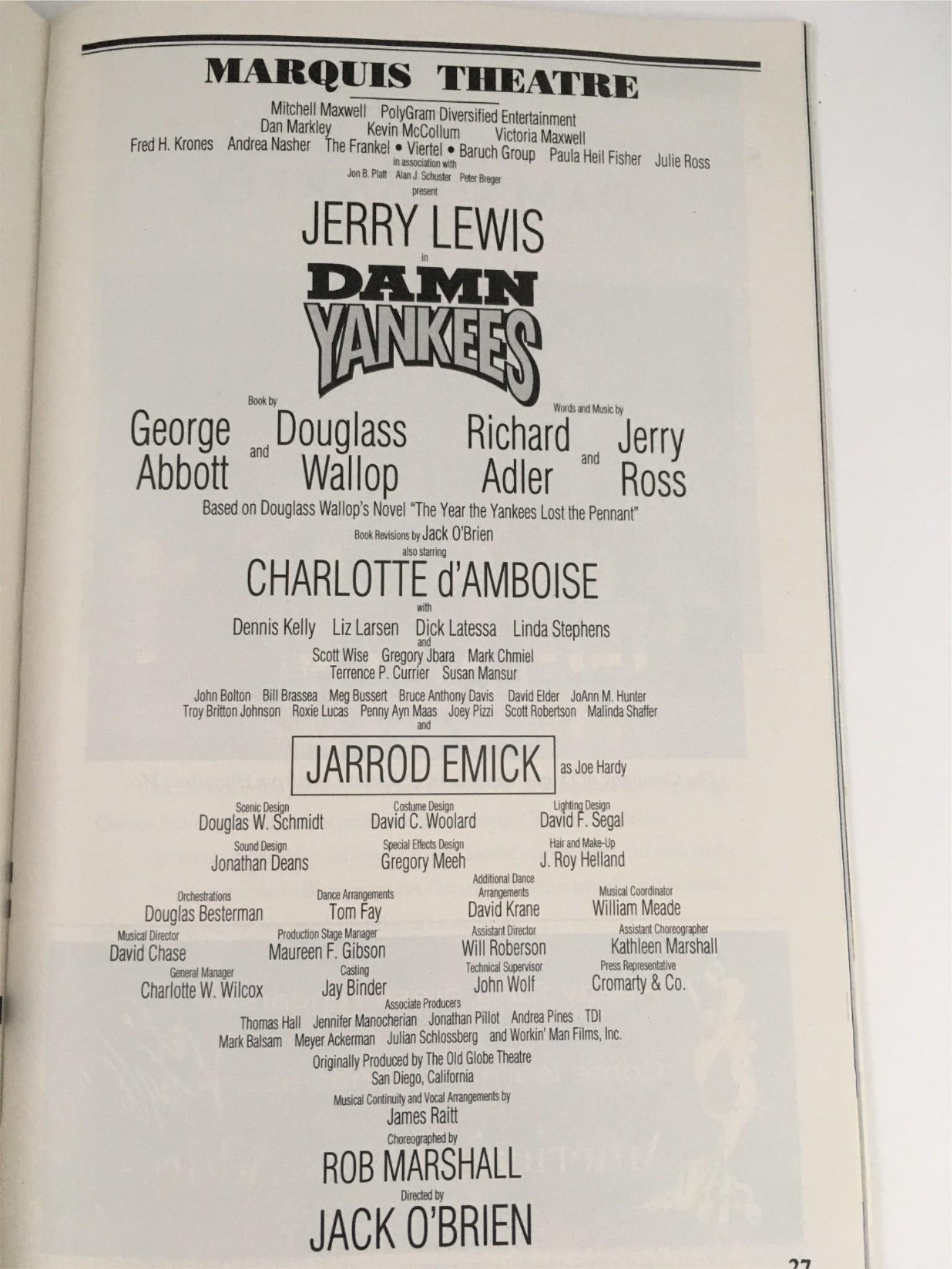 1995 Playbill Damn Yankees by Jack O'Brien at Marquis Theatre with Ticket