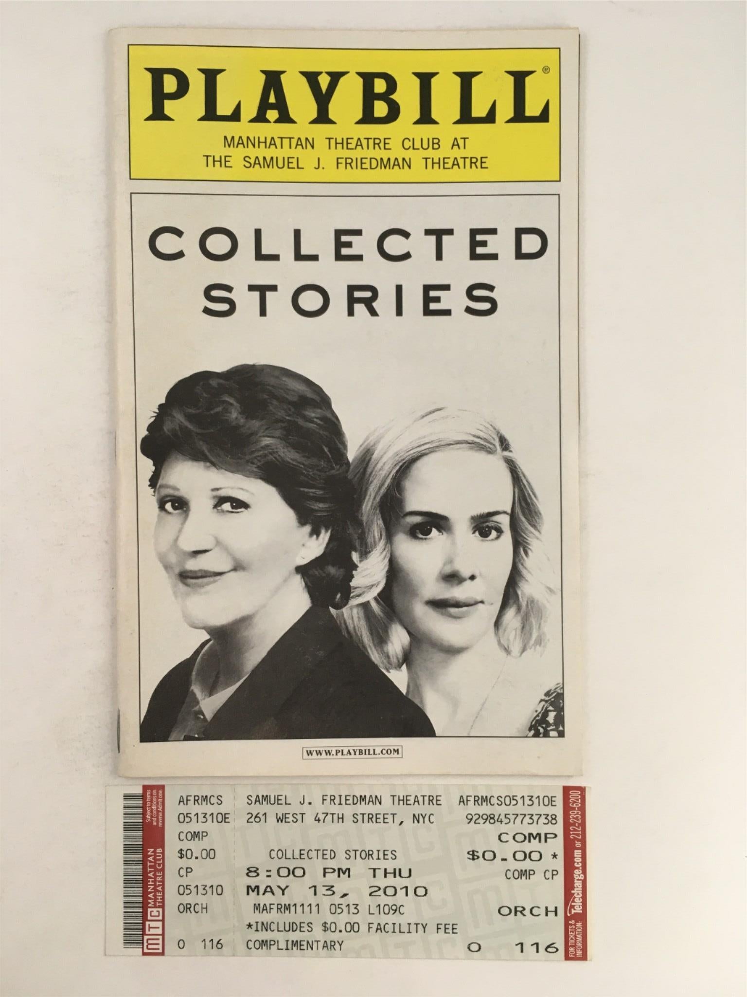 2010 Playbill Collected Stories by Donald Margulies Manhattan Theatre w/ Ticket