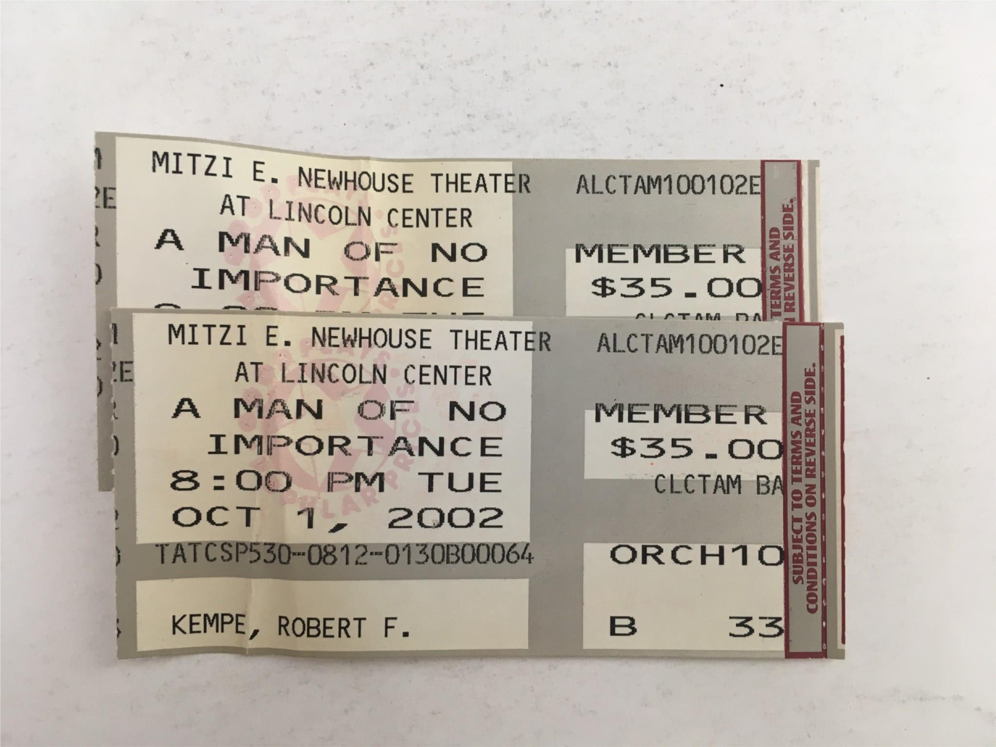 2002 Playbill A Man Of No Importance by Joe Mantello at Lincoln Center Theatre