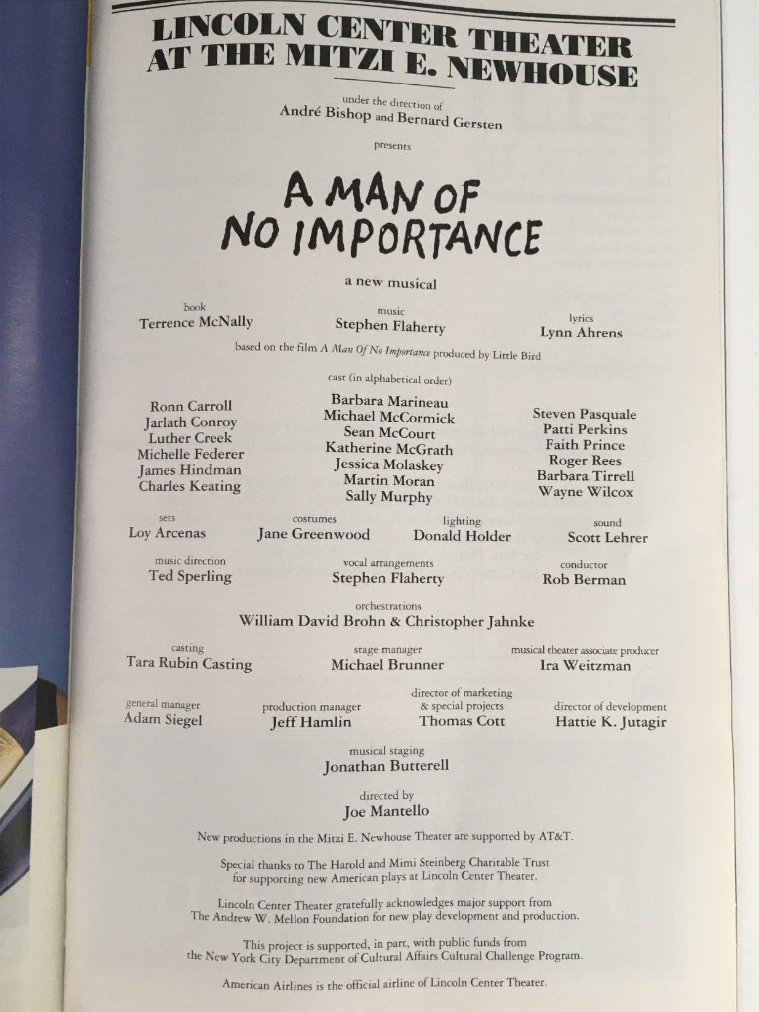 2002 Playbill A Man Of No Importance by Joe Mantello at Lincoln Center Theatre