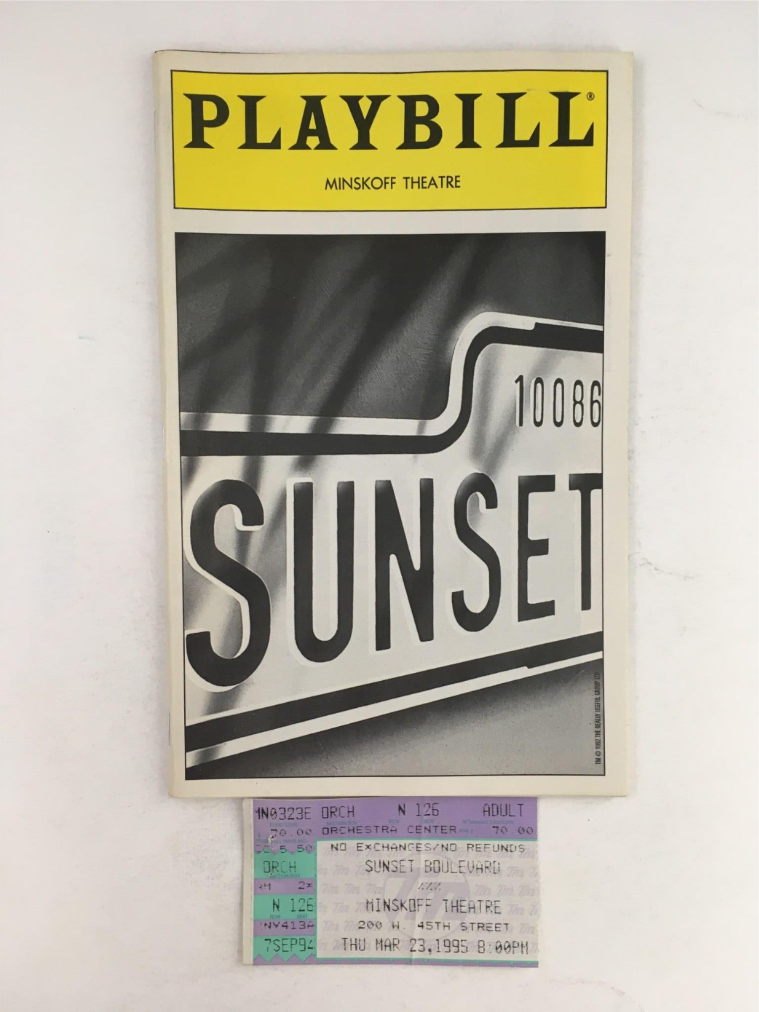 1995 Playbill Sunset Boulevard by Glenn Close, Trevor Nunn at Minskoff Theatre