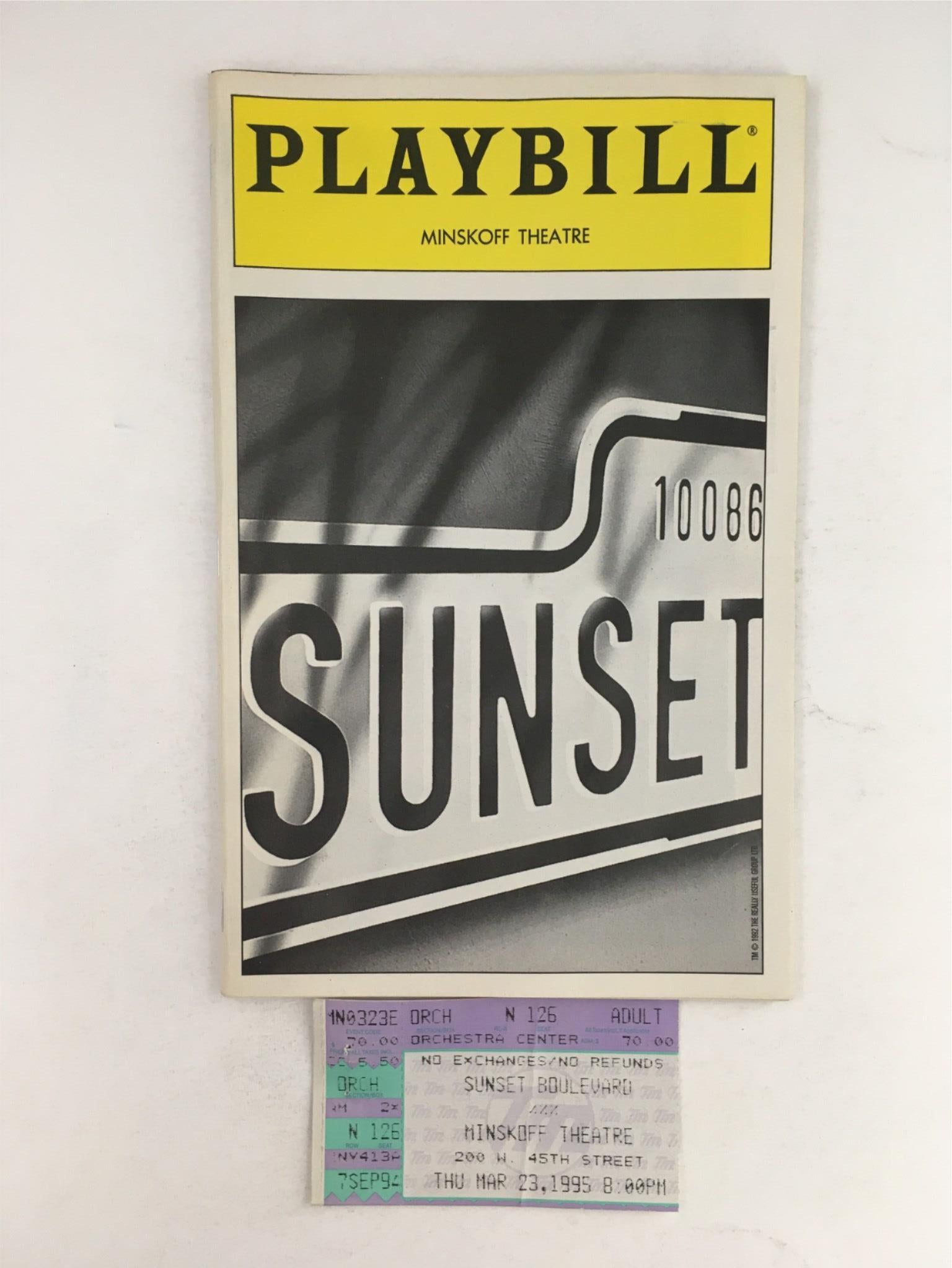 1995 Playbill Sunset Boulevard by Glenn Close, Trevor Nunn at Minskoff Theatre