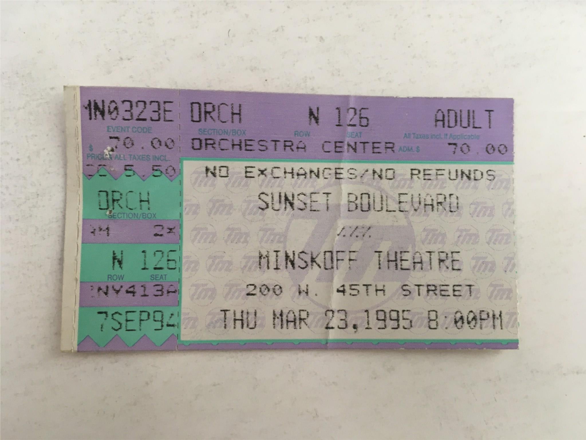 1995 Playbill Sunset Boulevard by Glenn Close, Trevor Nunn at Minskoff Theatre