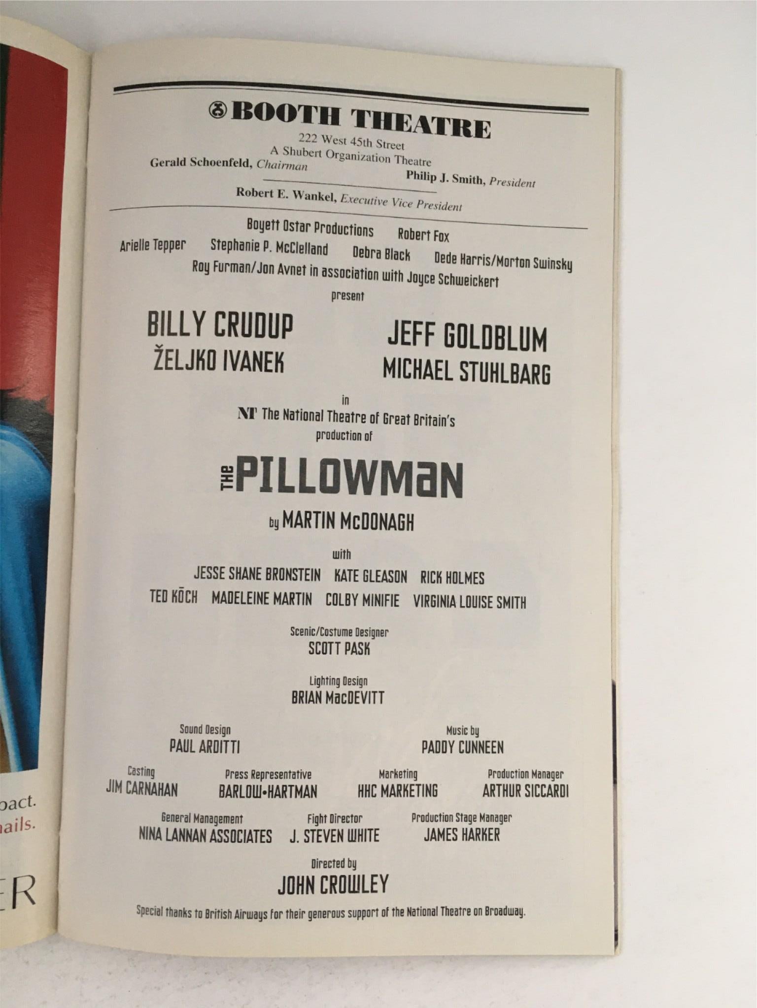 2005 Playbill  The Pillowman by Martin McDonagh, John Crowley at Booth Theatre