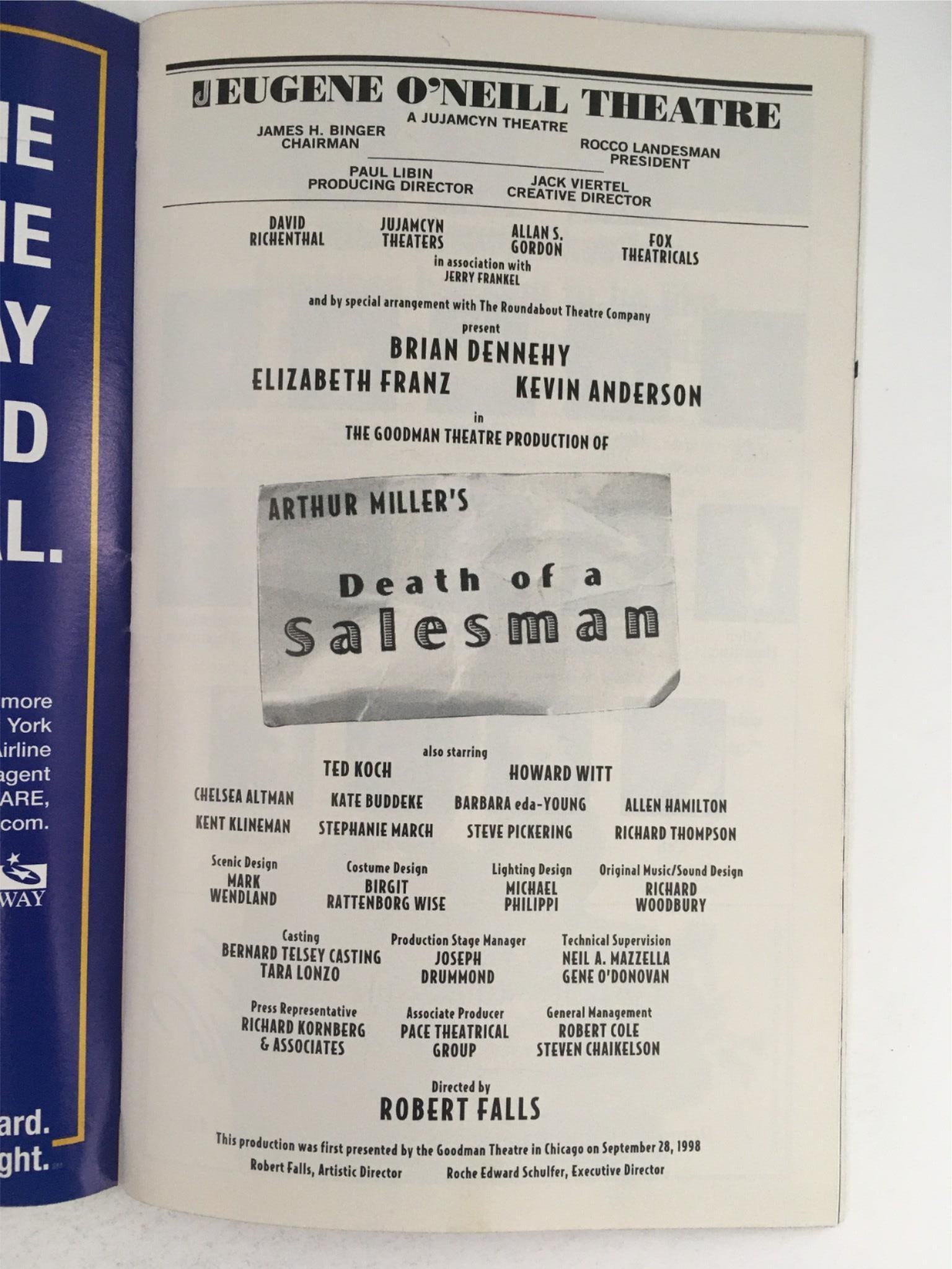 1999 Playbill Death of a Salesman by Robert Falls at Eugene O'Neill Theatre