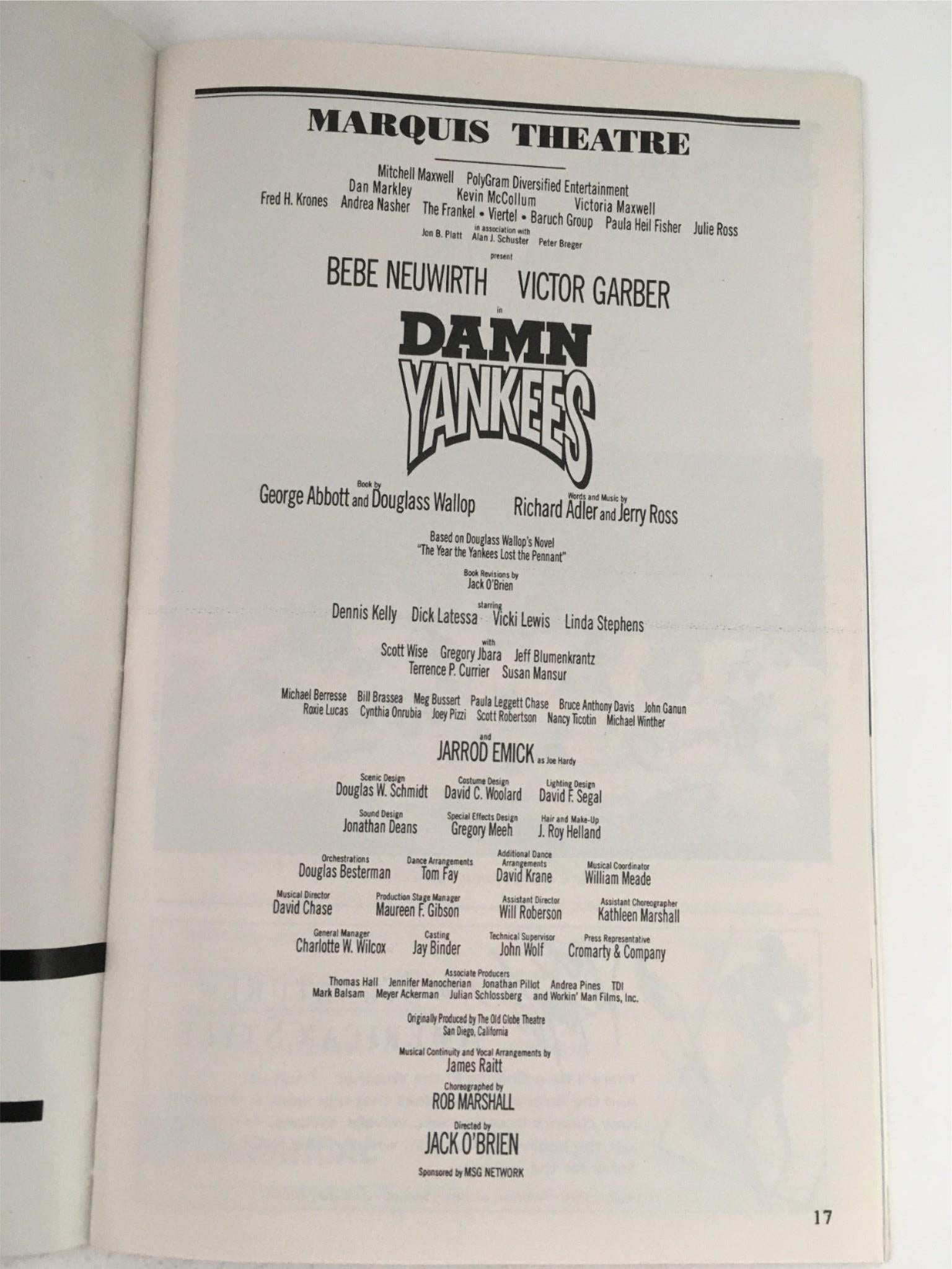 1994 Playbill Damn Yankees by Jack O'Brien at Marquis Theatre with Ticket