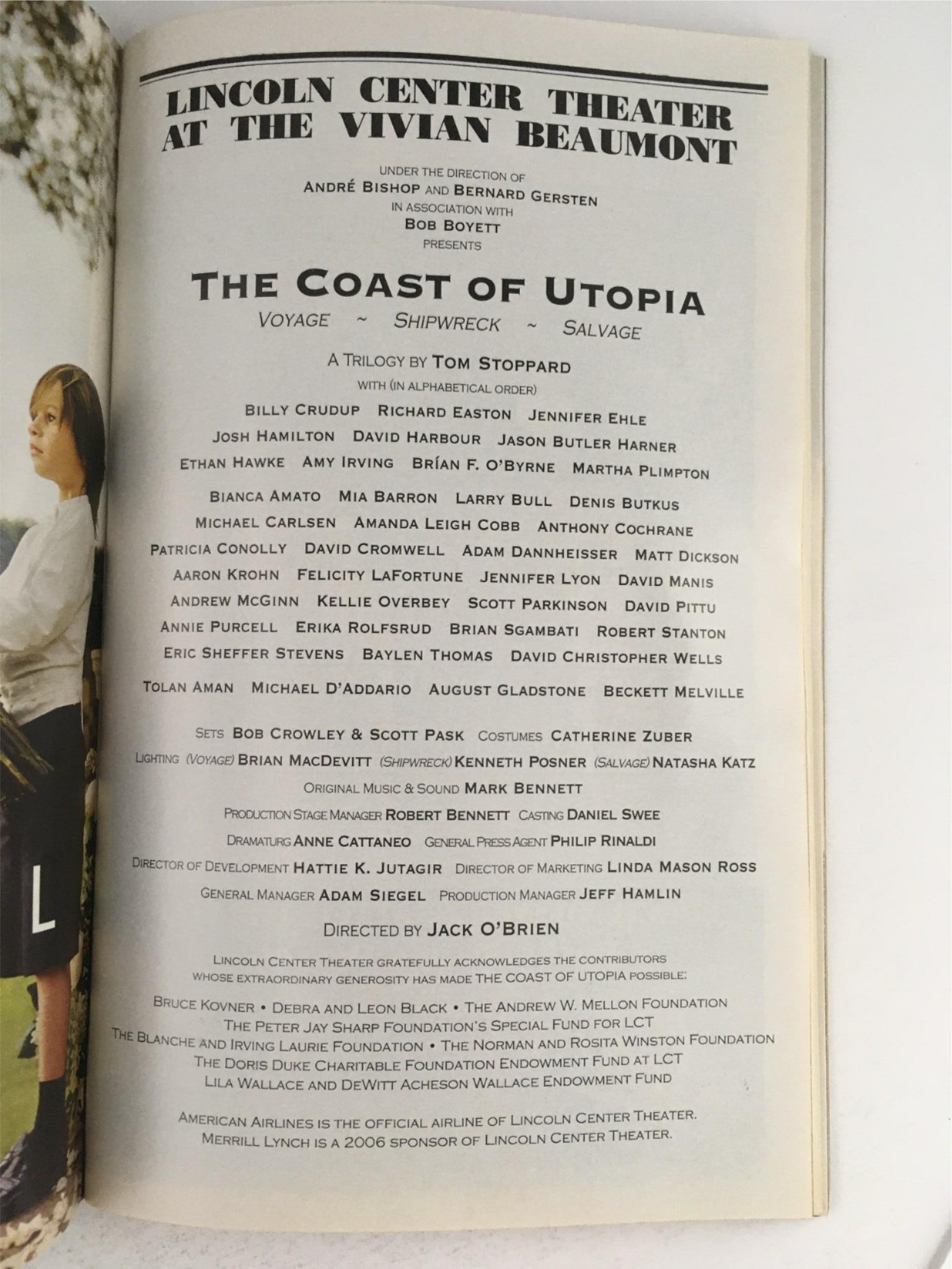 2006 Playbill The Coast Of Utopia by Tom Stoppard, Jack O'Brien, Lincoln Center