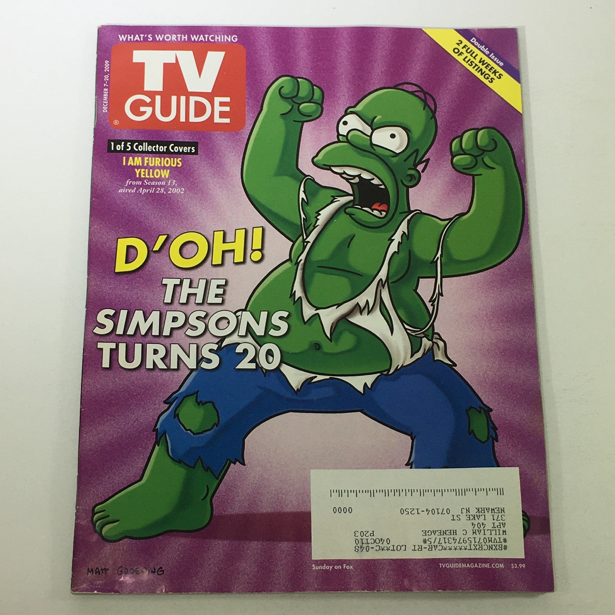 TV Guide Magazine December 7-20 2009 - Homer Simpson / The Simpsons Turns 20