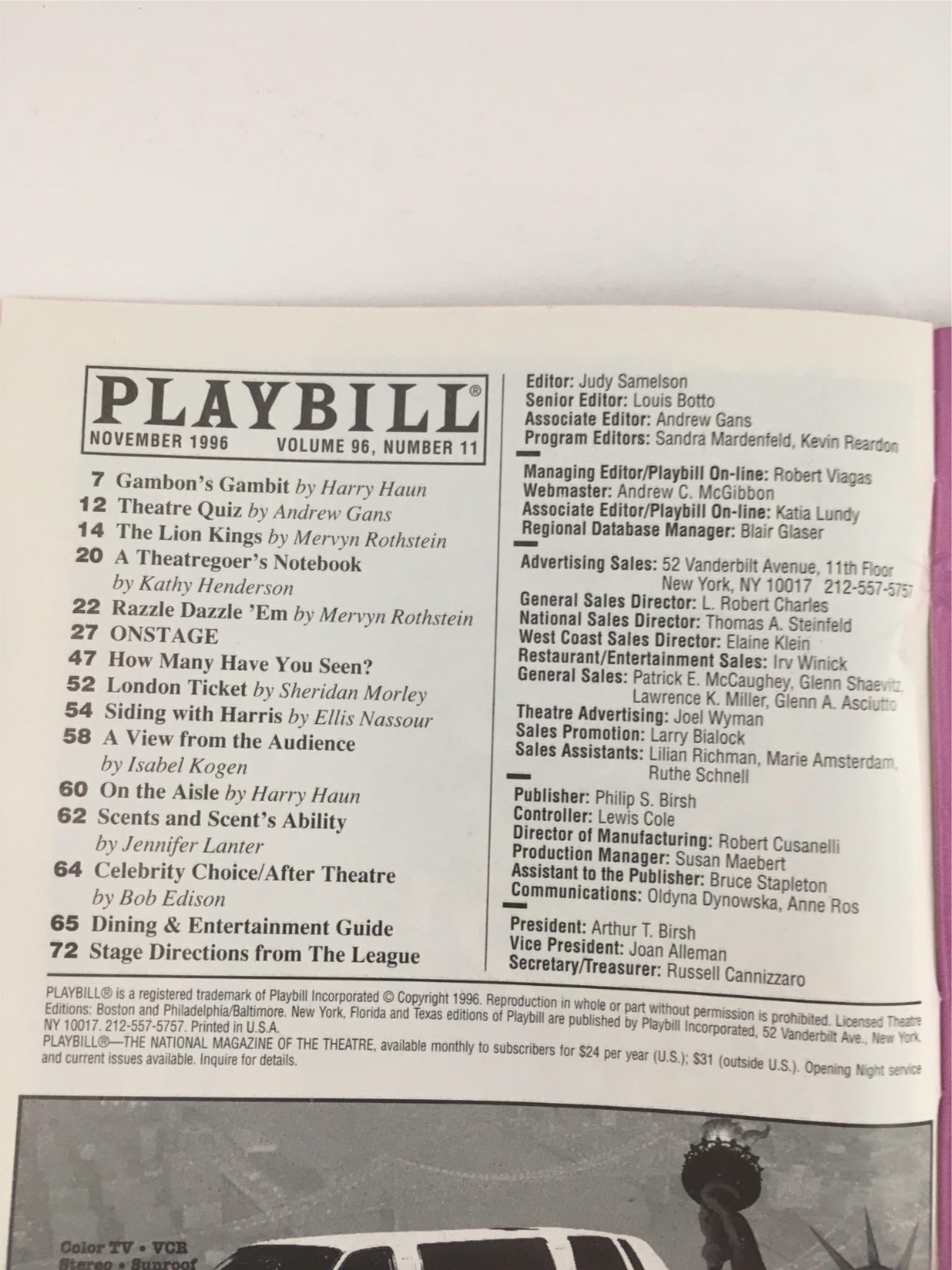 1996 Playbill God Said HA! by Julia Sweeney at Lyceum Theatre Opening Night