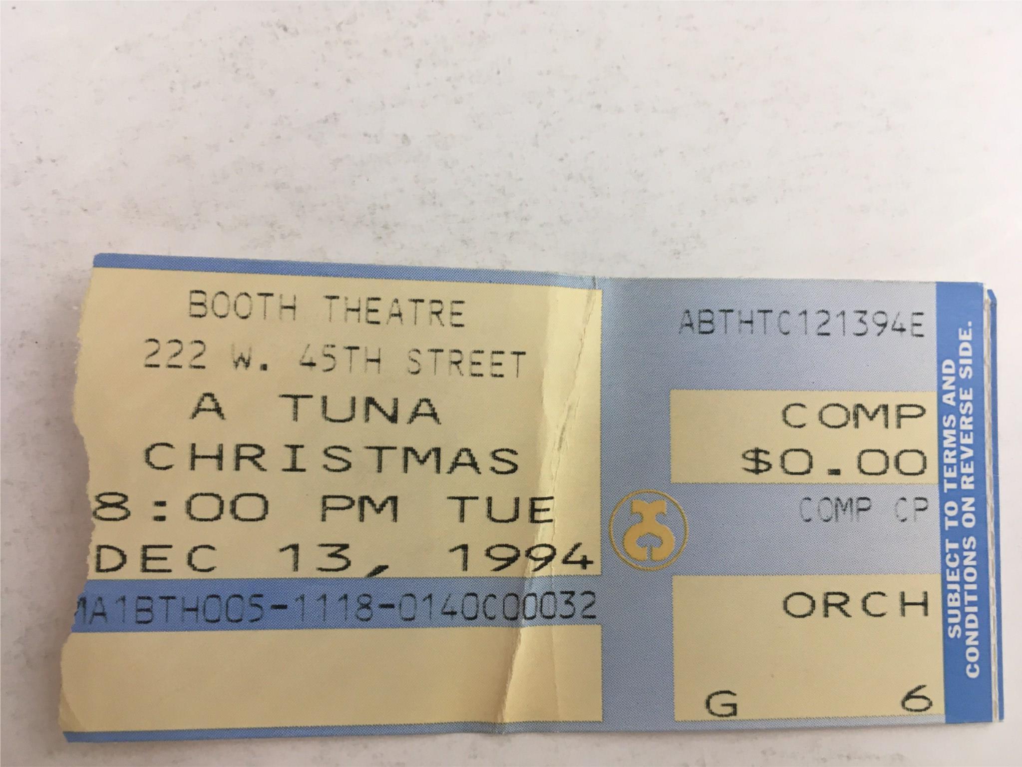 1994 Playbill A Tuna Christmas by Ed Howard, Joe Sears at Booth Theatre