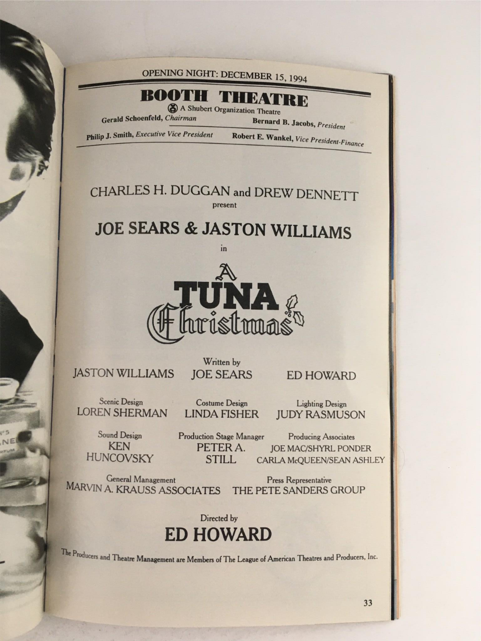 1994 Playbill A Tuna Christmas by Ed Howard, Joe Sears at Booth Theatre