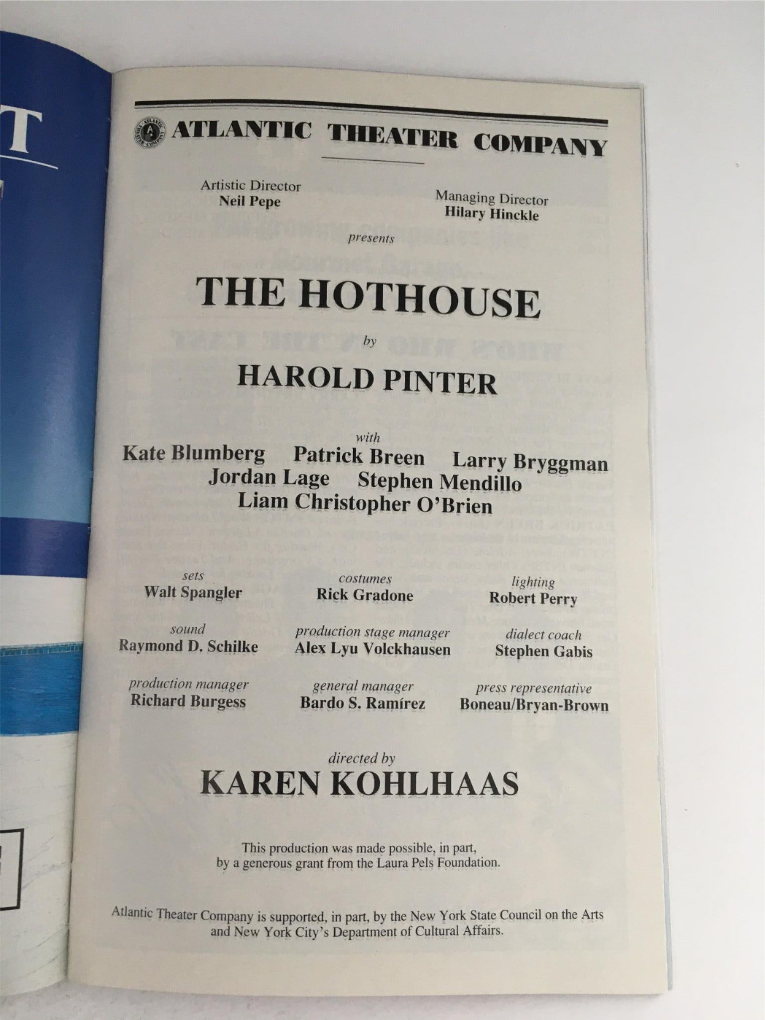 1999 Playbill The Hothouse by Harold Pinter at Atlantic Theater Company