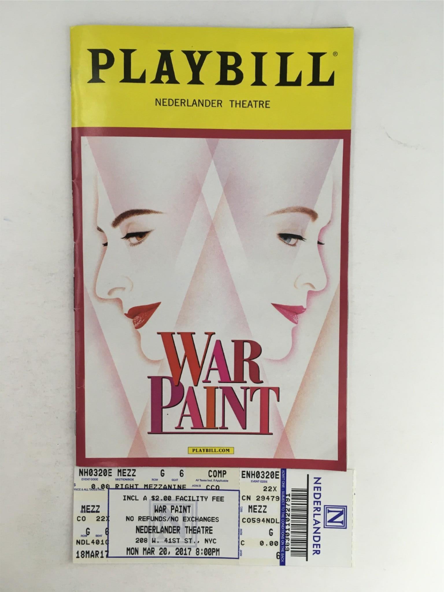 2017 Playbill War Paint by Patti Lupone, Michael Greif at Nederlander Theatre