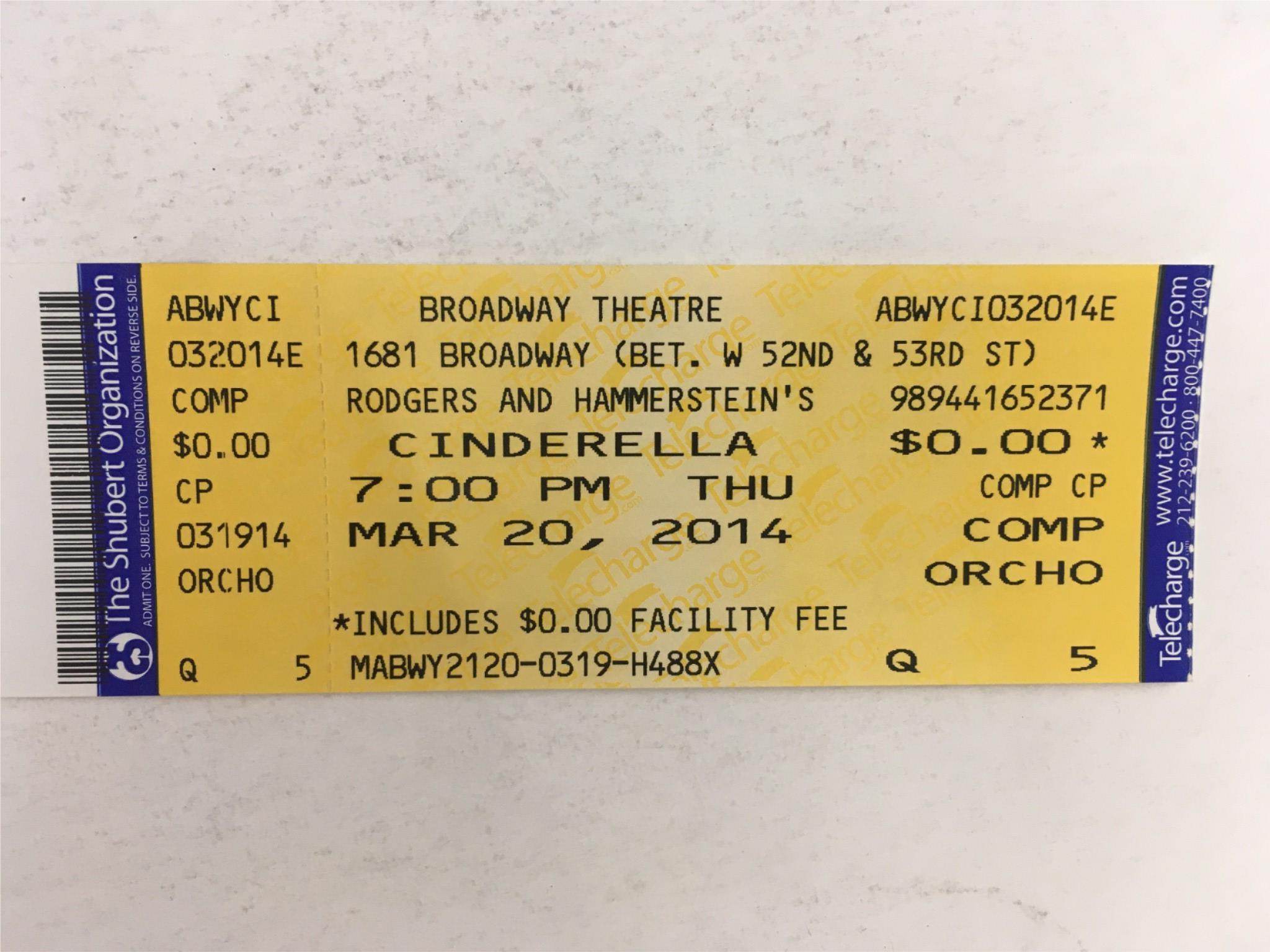 2014 Playbill Cinderella by Carly Rae Jepsen at Broadway Theatre