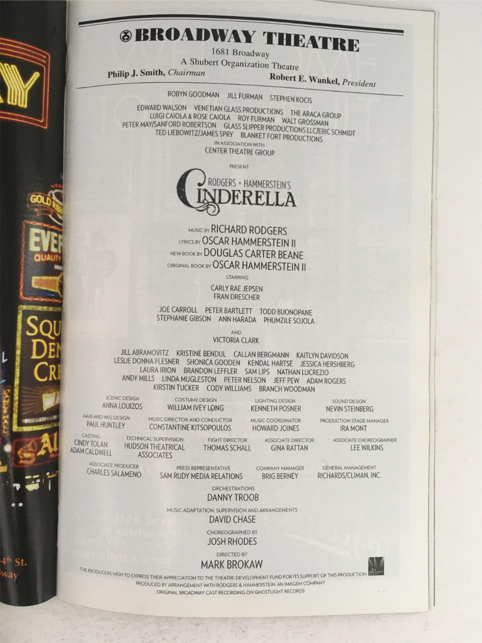 2014 Playbill Cinderella by Carly Rae Jepsen at Broadway Theatre