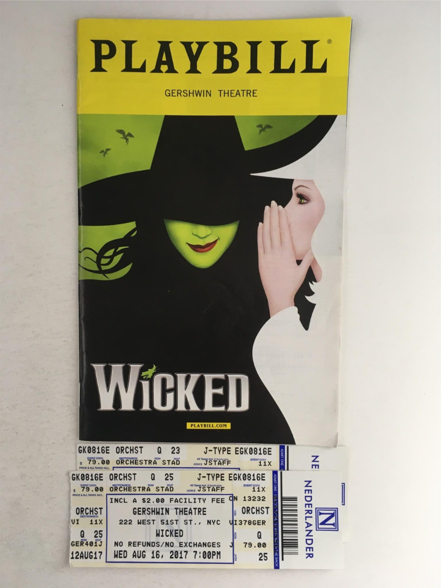 2017 Playbill Wicked by Amanda Jane Cooper, Jackie Burns at Gershwin Theatre