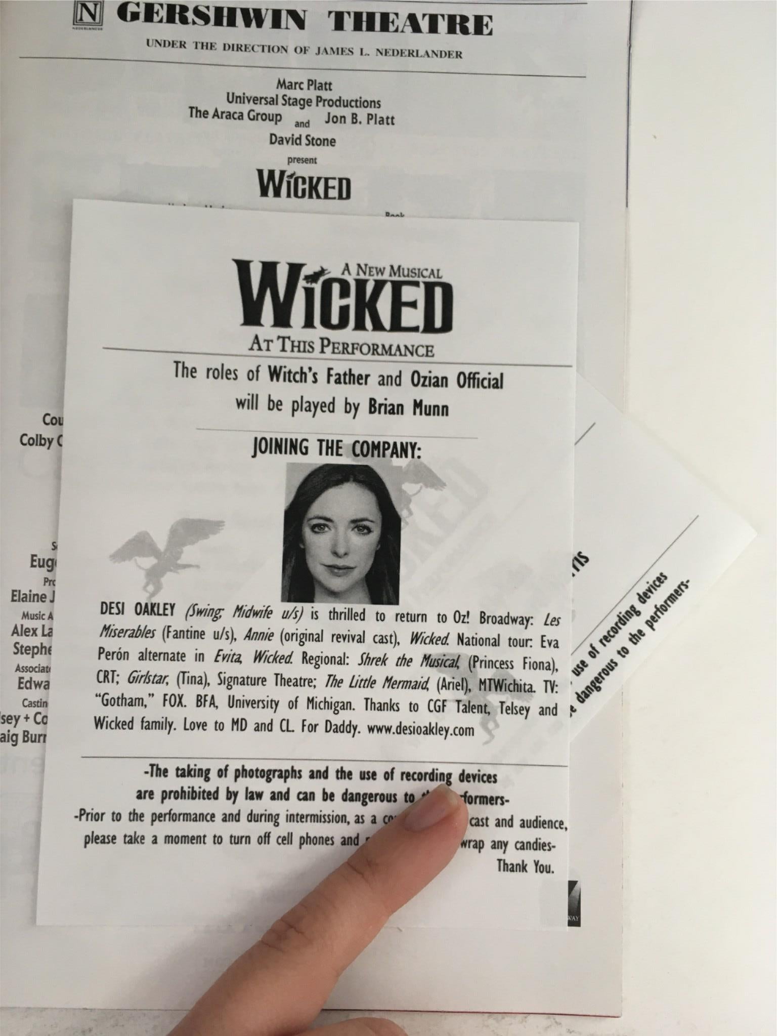 2017 Playbill Wicked by Amanda Jane Cooper, Jackie Burns at Gershwin Theatre