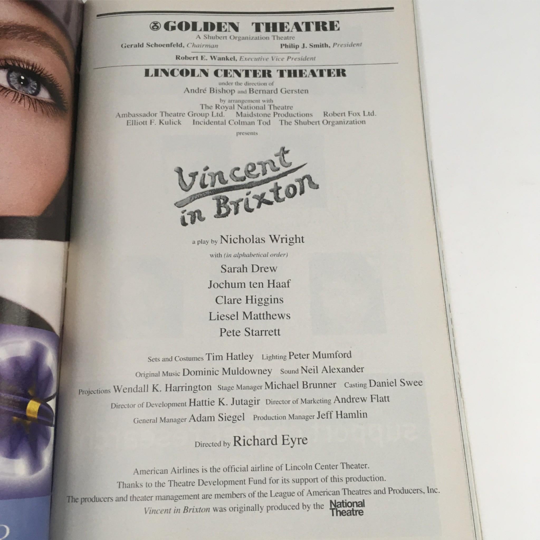 2003 Playbill Vincent in Brixton by Nicholas Wright at Golden Theatre