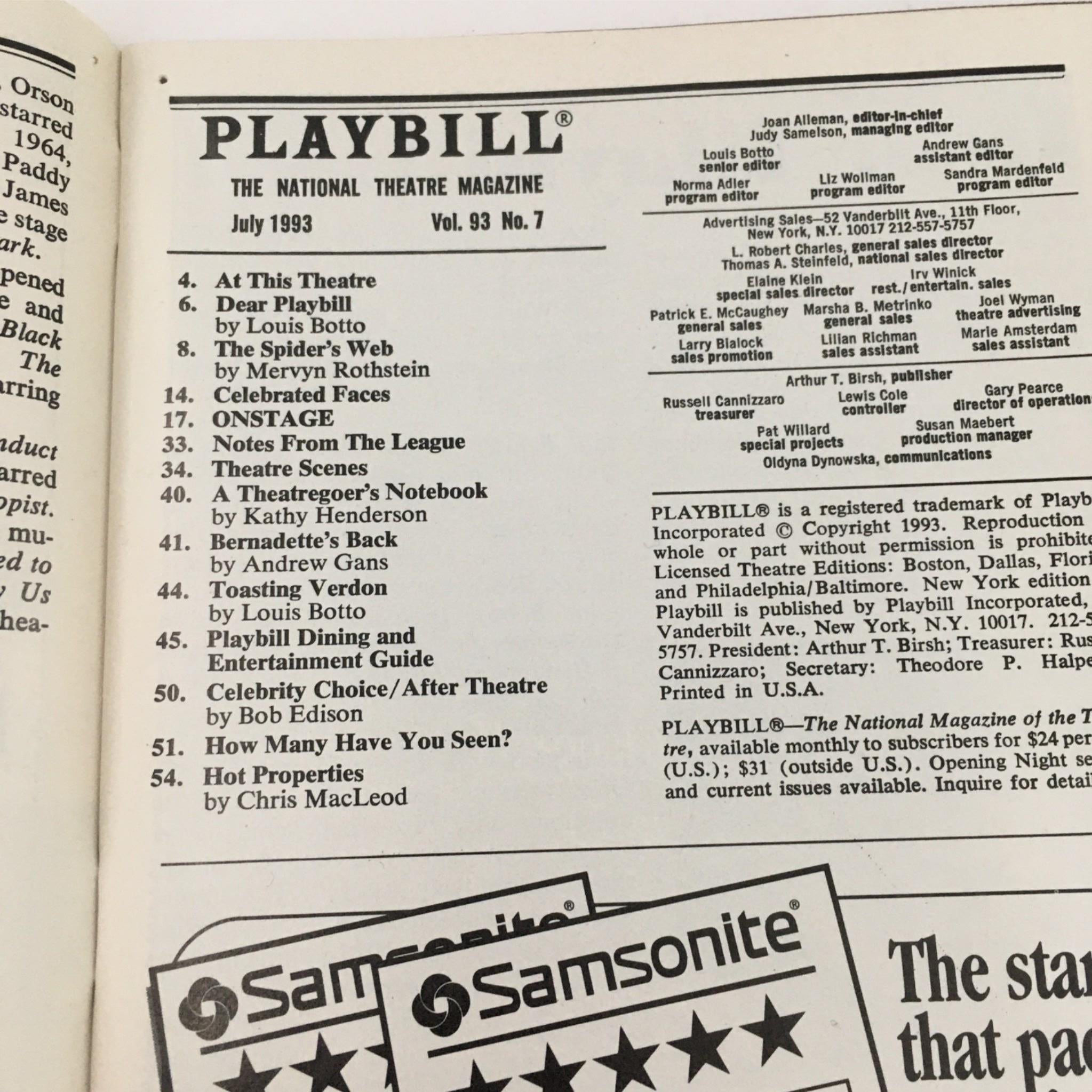 1993 Playbill The Sisters Rosensweig by Wendy Wassertein Ethel Barrymore Theatre