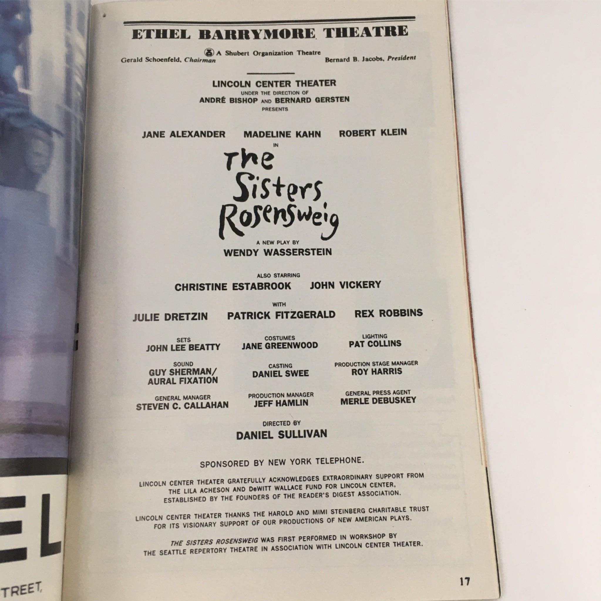 1993 Playbill The Sisters Rosensweig by Wendy Wassertein Ethel Barrymore Theatre