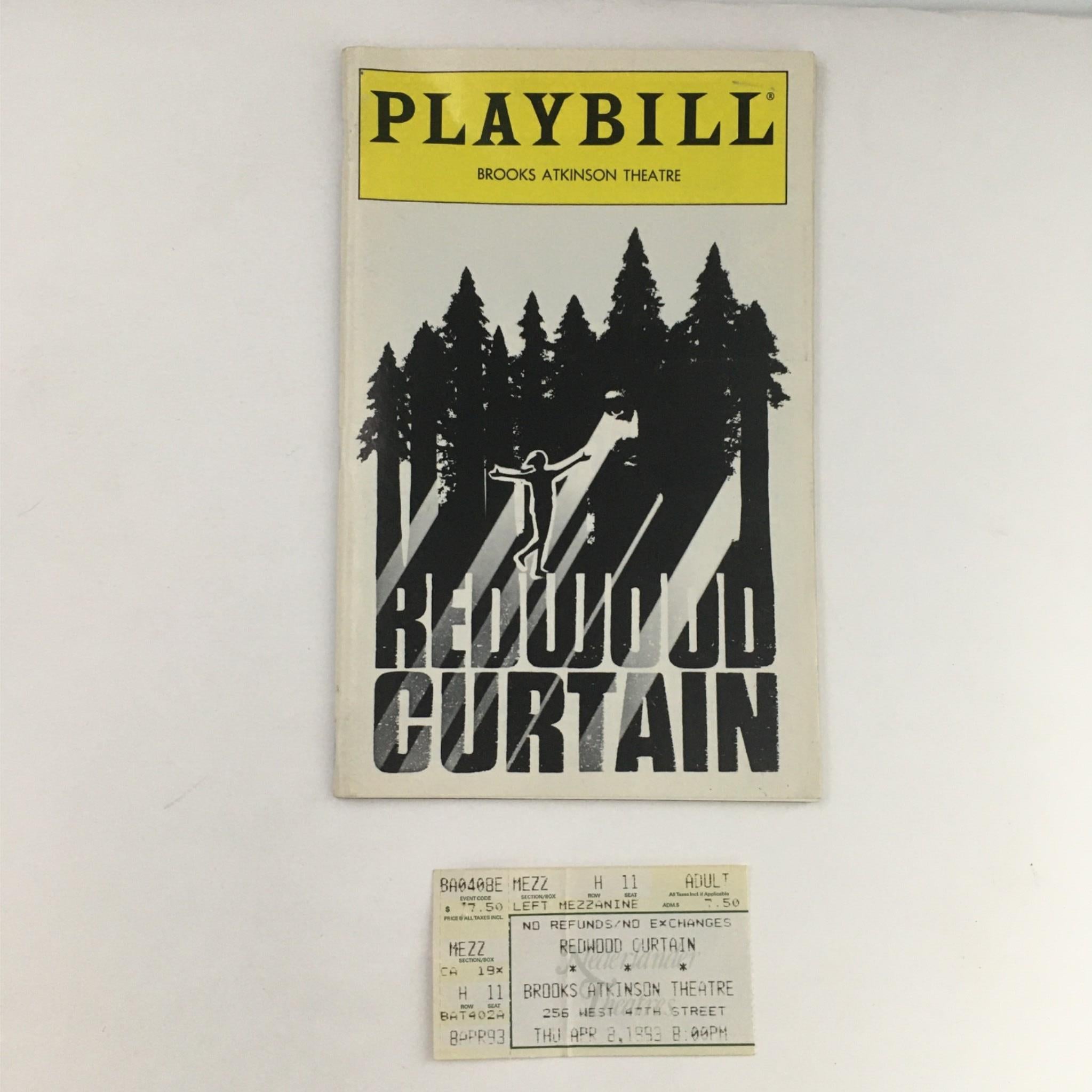 1993 Playbill Redwood Curtain by Jeff Daniels at Brooks Atkinson Theatre