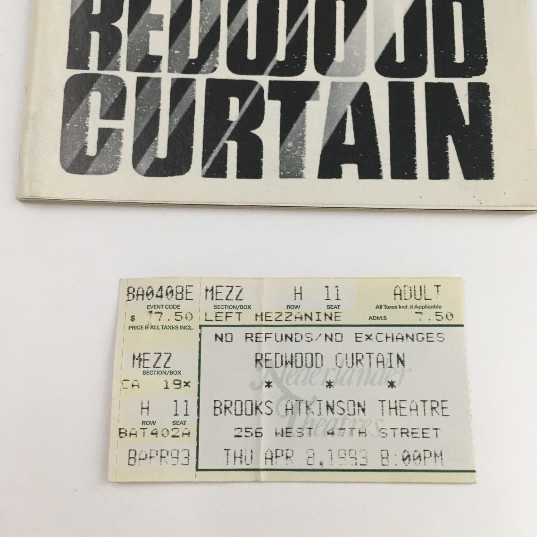 1993 Playbill Redwood Curtain by Jeff Daniels at Brooks Atkinson Theatre