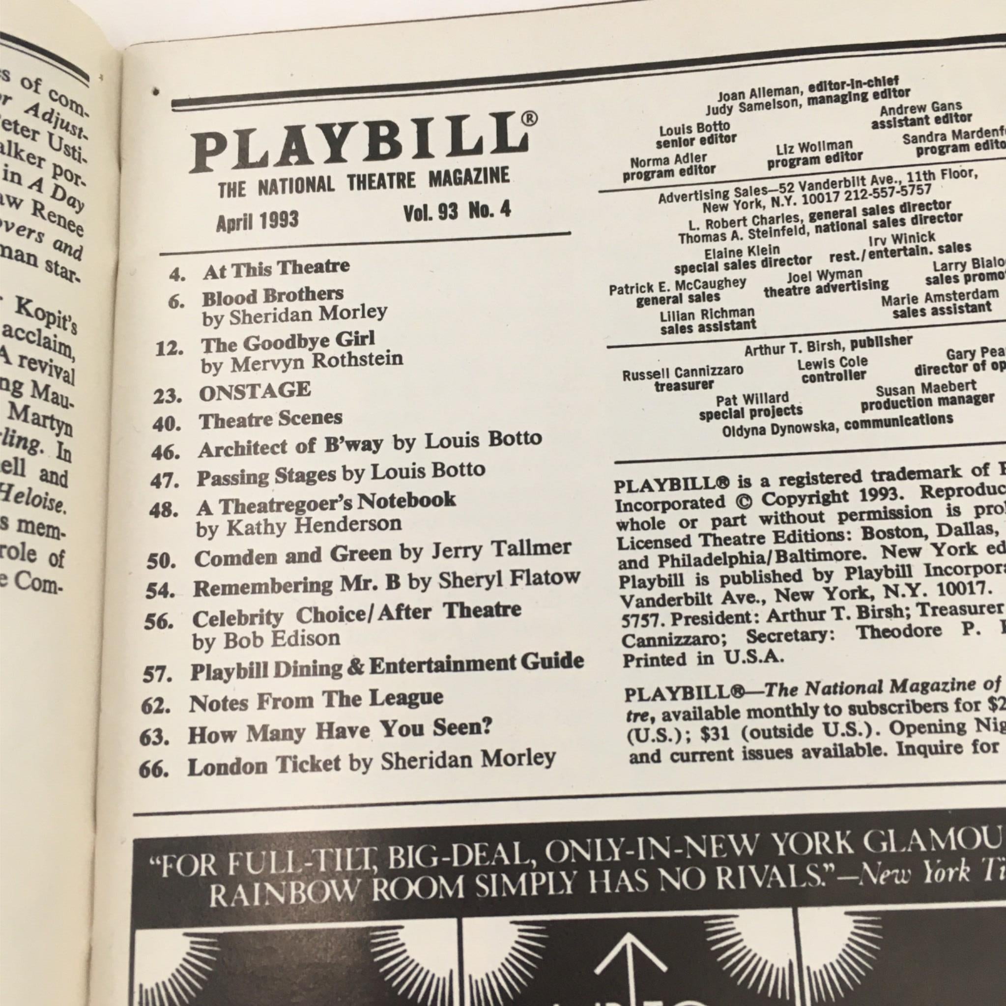 1993 Playbill Redwood Curtain by Jeff Daniels at Brooks Atkinson Theatre