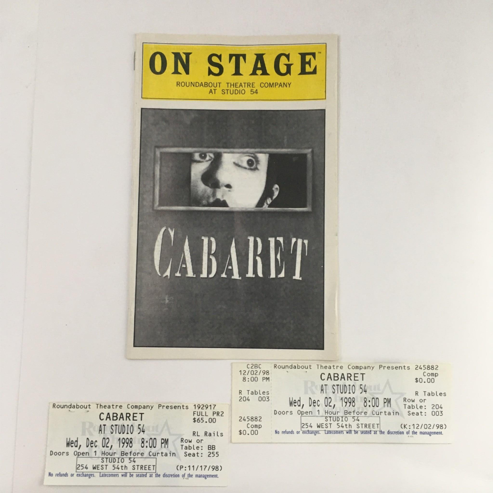 1998 Playbill Cabaret by Sam Mendes, John Benjamin Hickey at Studio 54