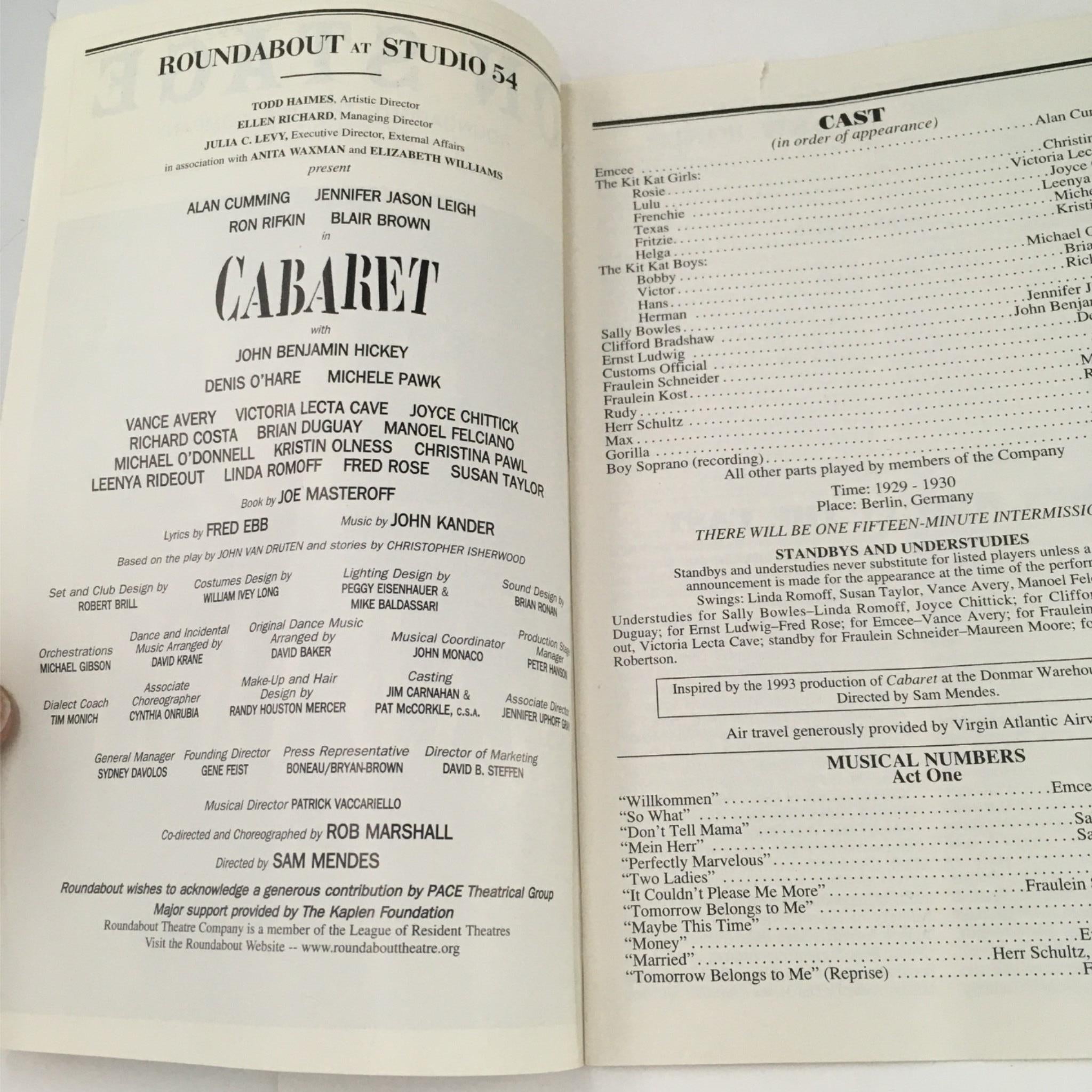 1998 Playbill Cabaret by Sam Mendes, John Benjamin Hickey at Studio 54