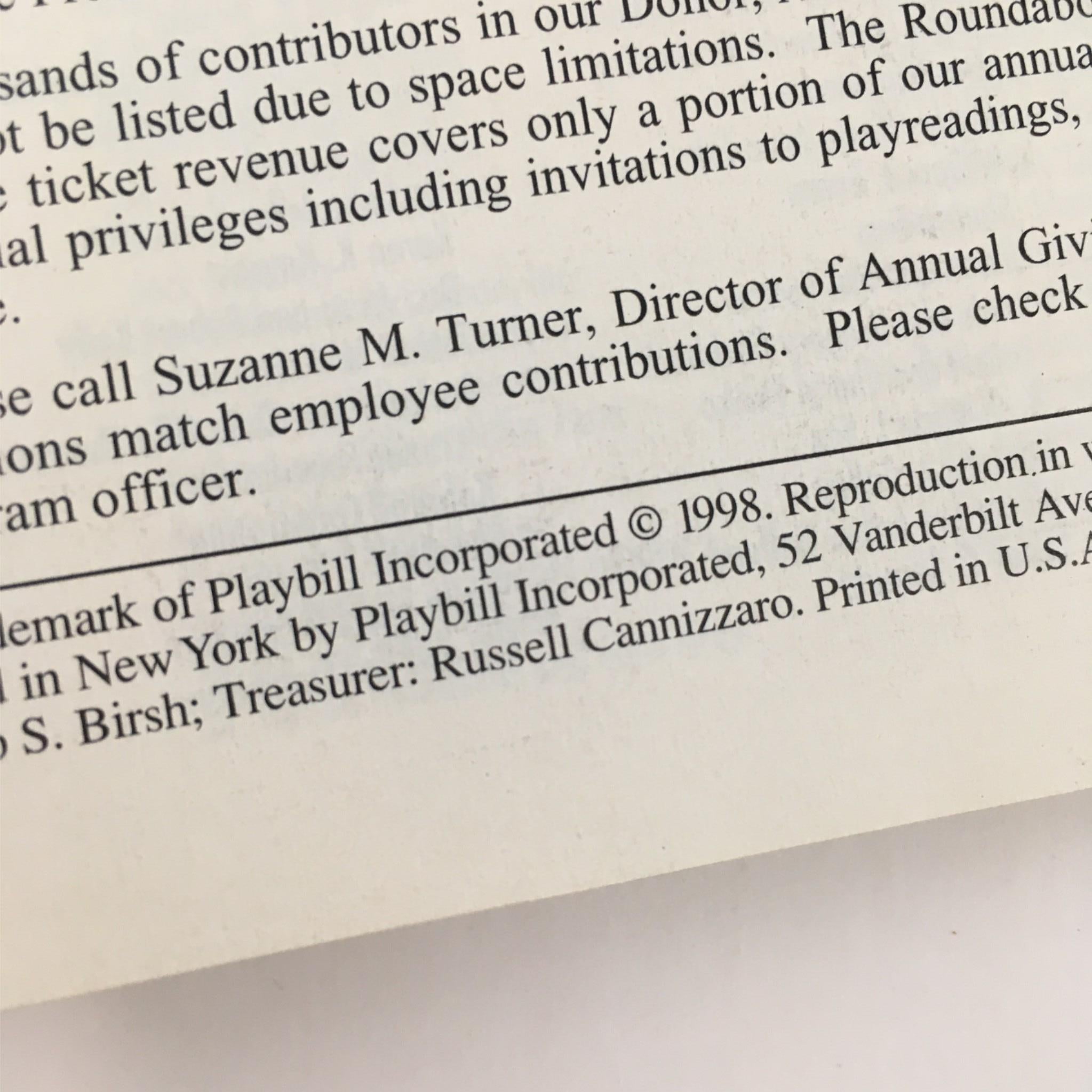 1998 Playbill Cabaret by Sam Mendes, John Benjamin Hickey at Studio 54