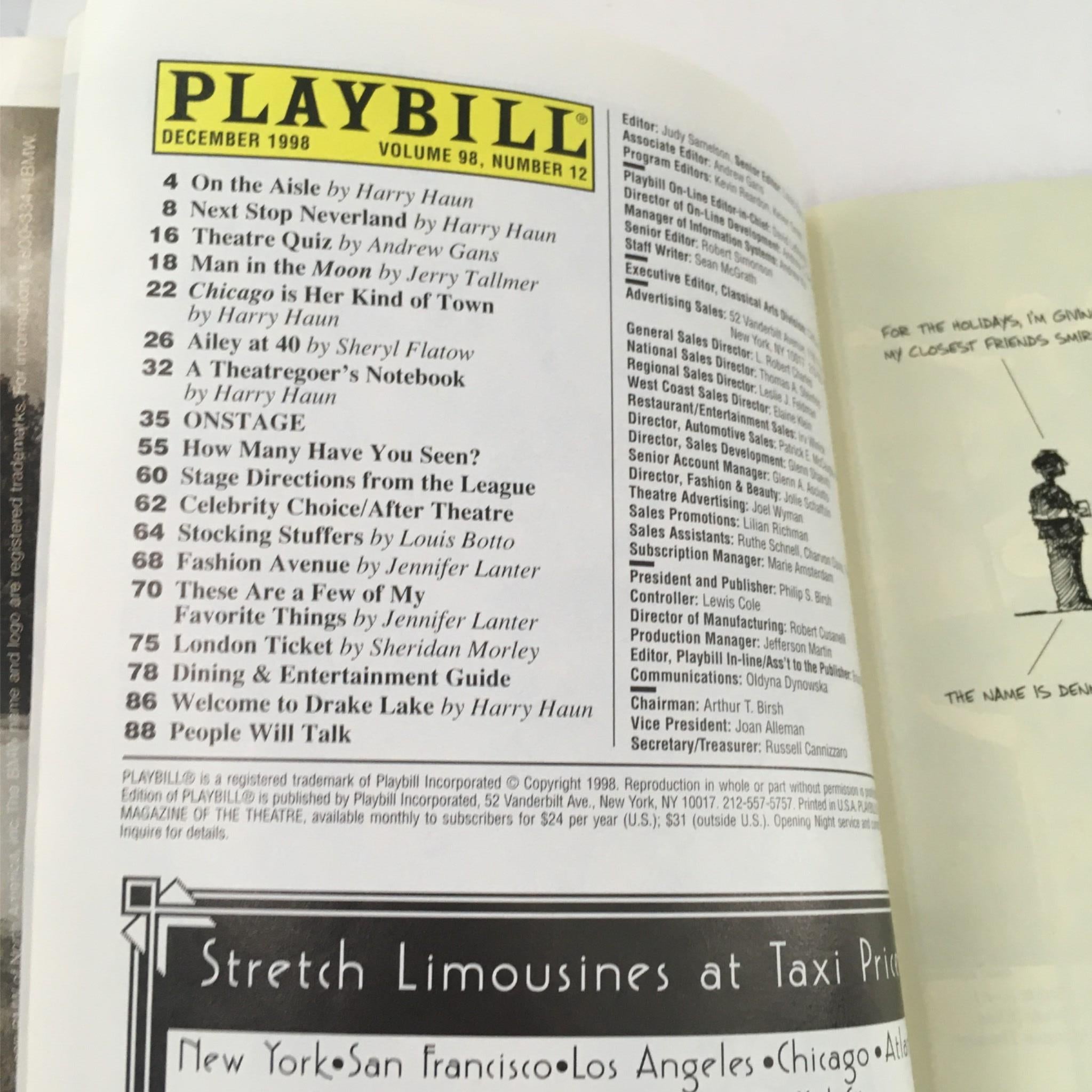 1998 Playbill The Blue Room by Nicole Kidman, Iain Glenn at Cort Theatre