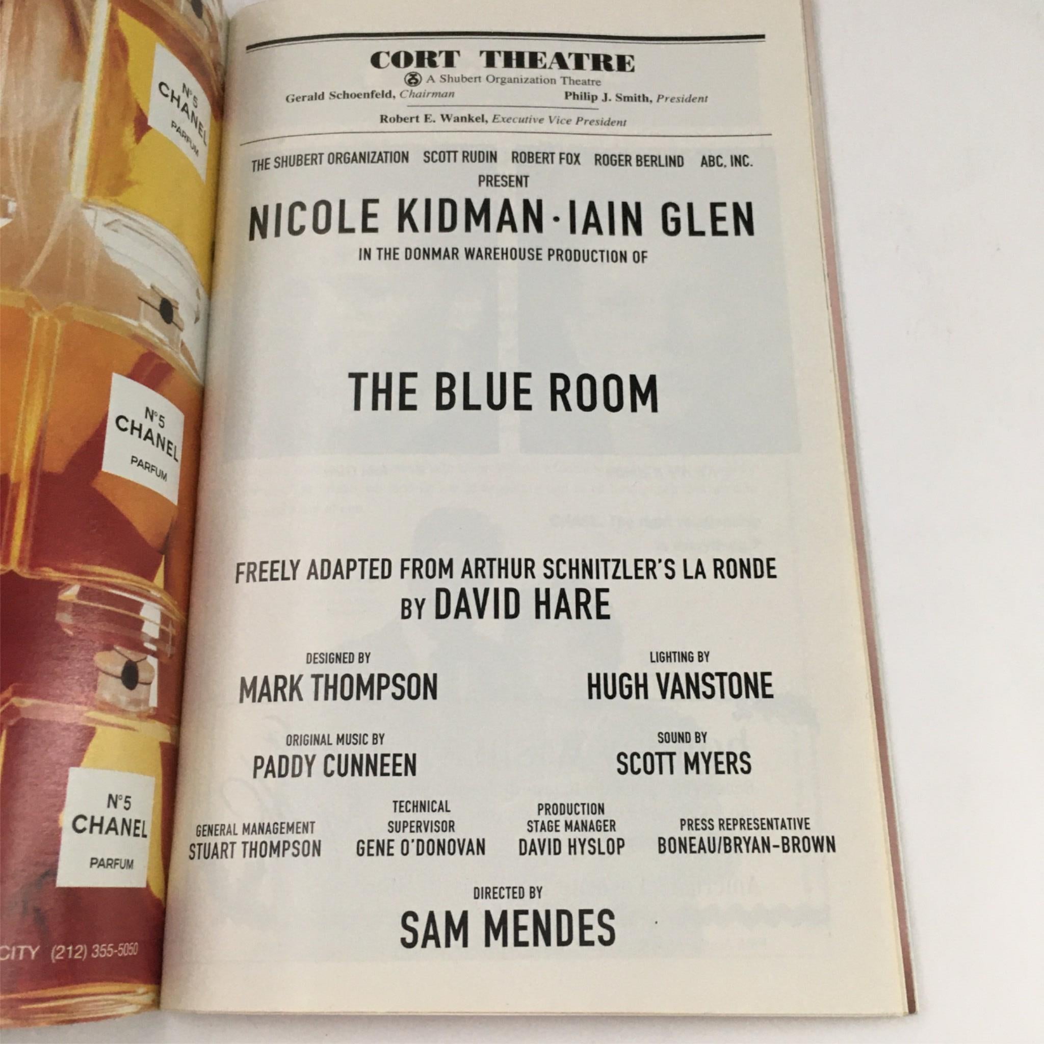 1998 Playbill The Blue Room by Nicole Kidman, Iain Glenn at Cort Theatre