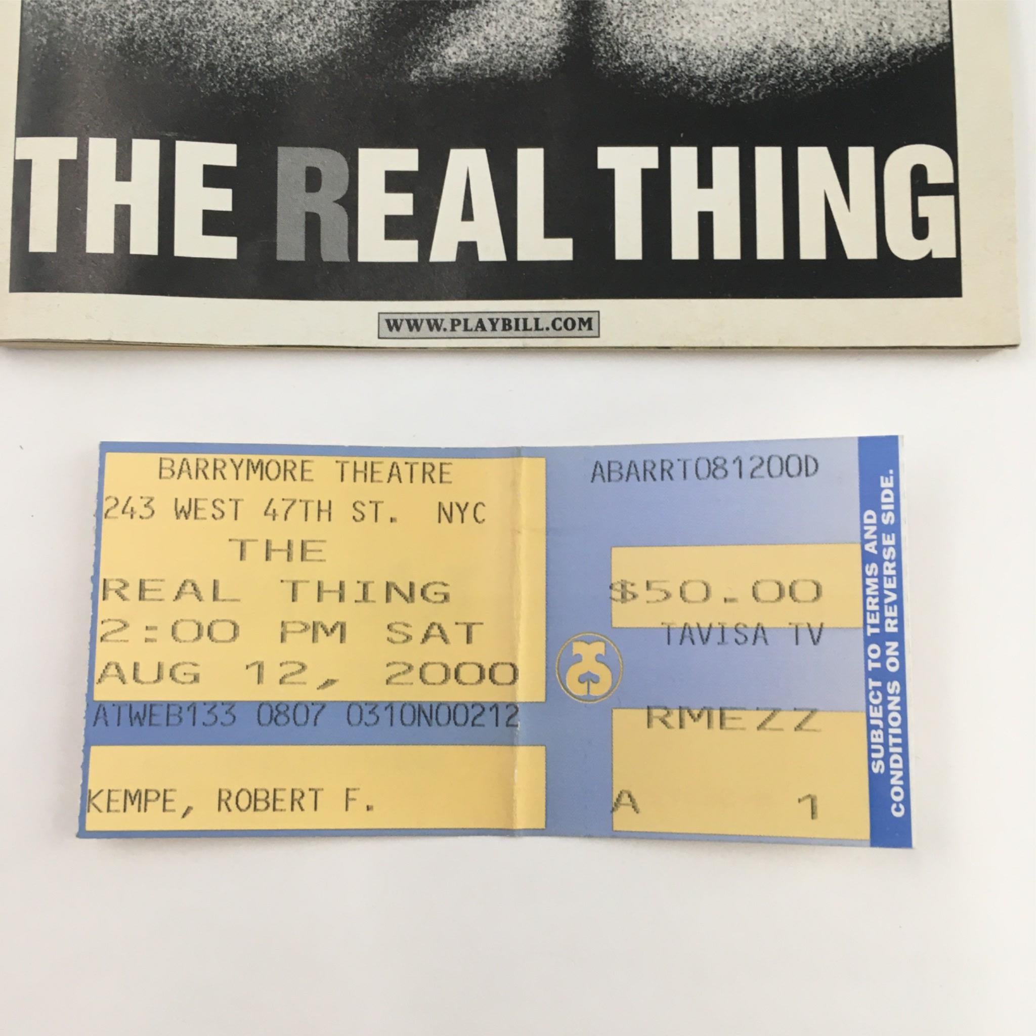 2000 Playbill The Real Thing by Tom Stoppard, David Leveaux at Ethel Barrymore