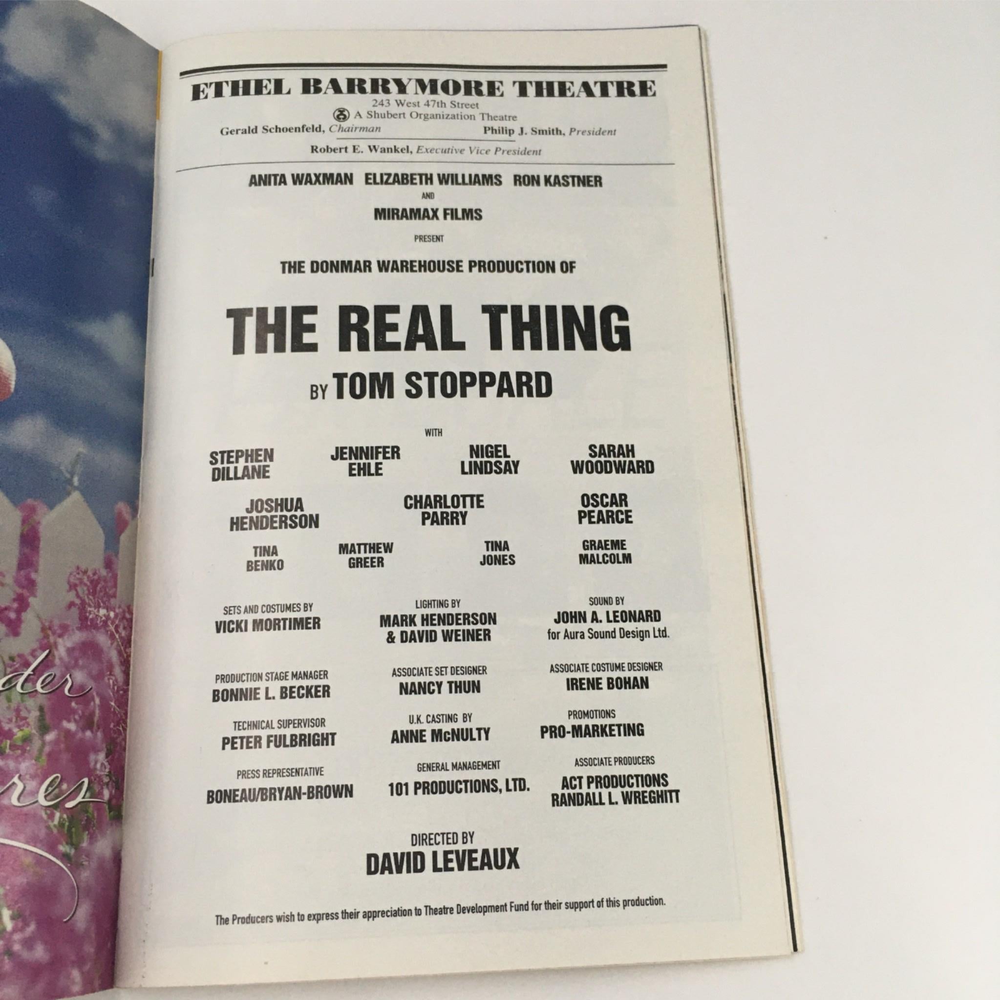 2000 Playbill The Real Thing by Tom Stoppard, David Leveaux at Ethel Barrymore