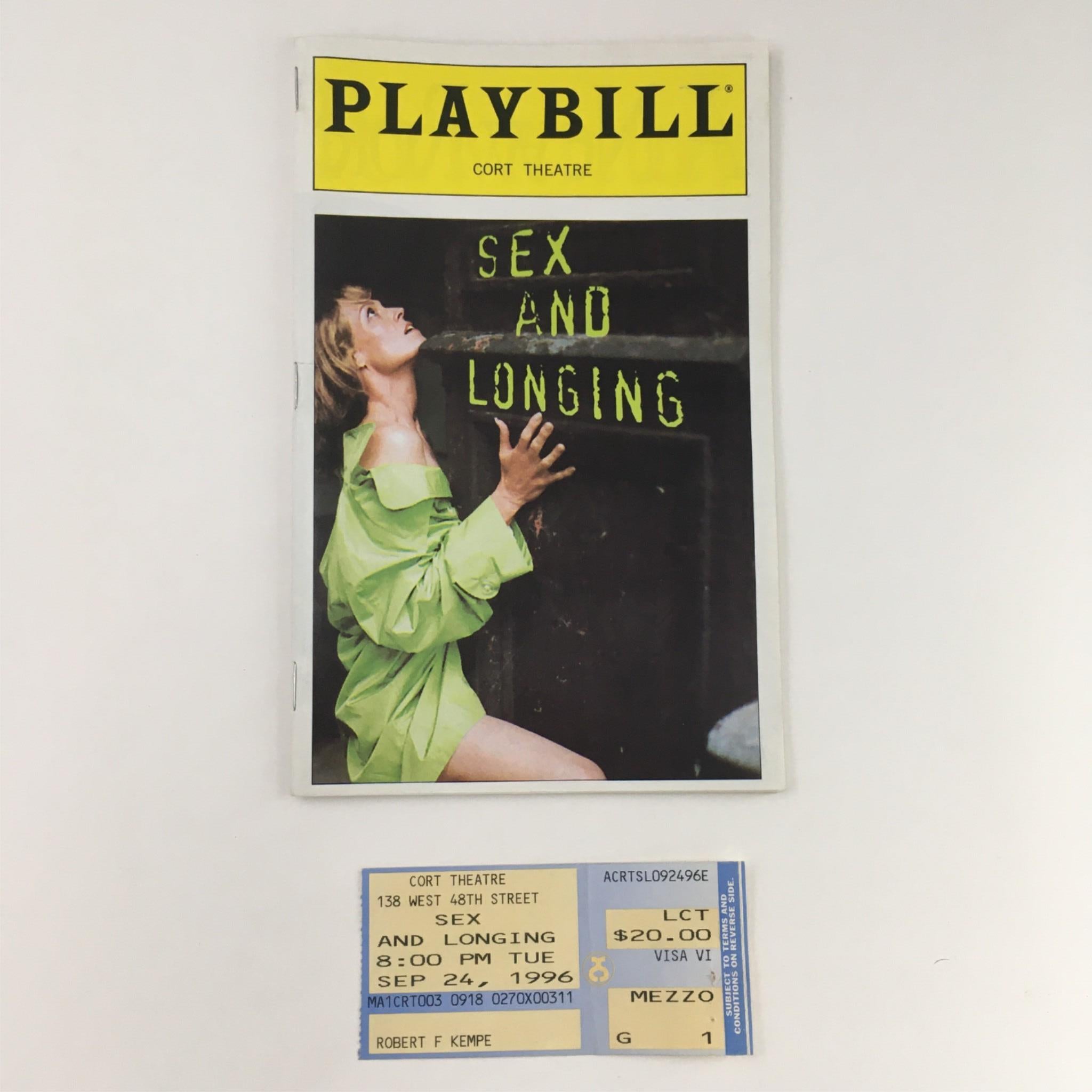 1996 Playbill Sex and Longing by Christopher Durang, Garland Wright Cort Theatre