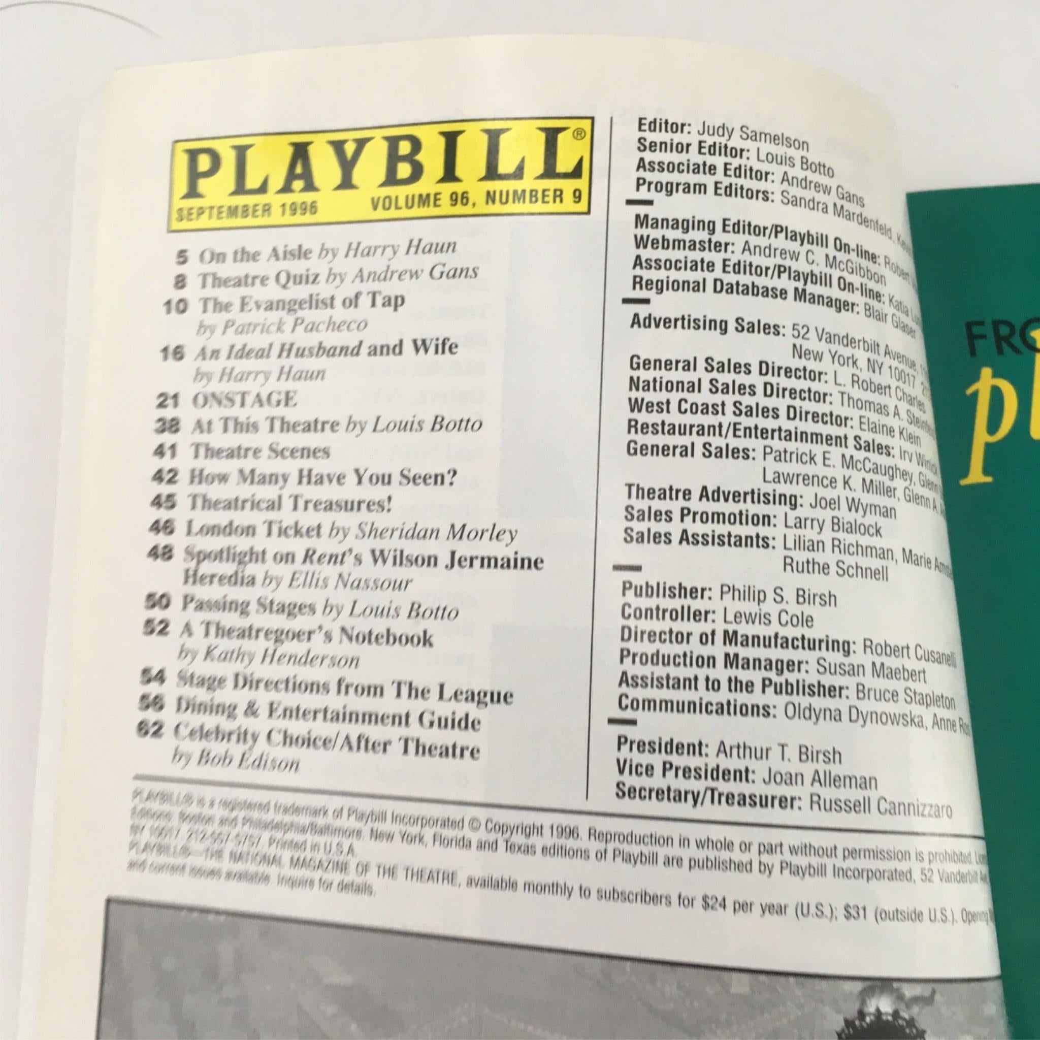 1996 Playbill Sex and Longing by Christopher Durang, Garland Wright Cort Theatre