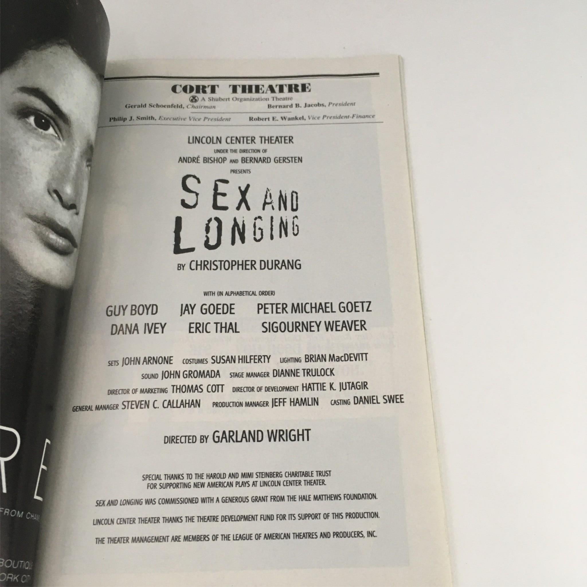 1996 Playbill Sex and Longing by Christopher Durang, Garland Wright Cort Theatre